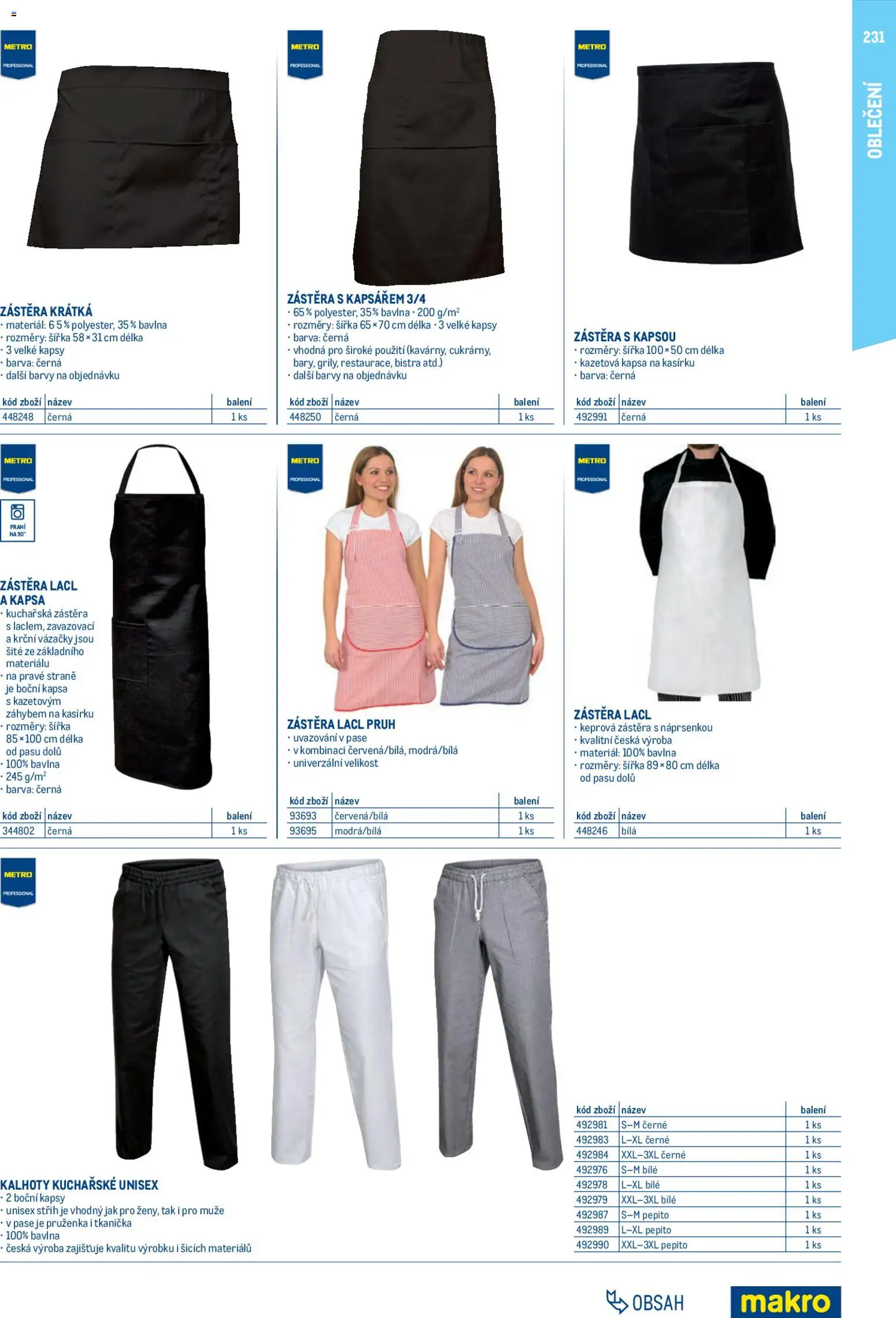 Makro leták - Gastro vybavení a zařízení od 01.02.2026 | Strana: 231 | Produkty: Kalhoty, Zástěra, Oblečení, Barvy