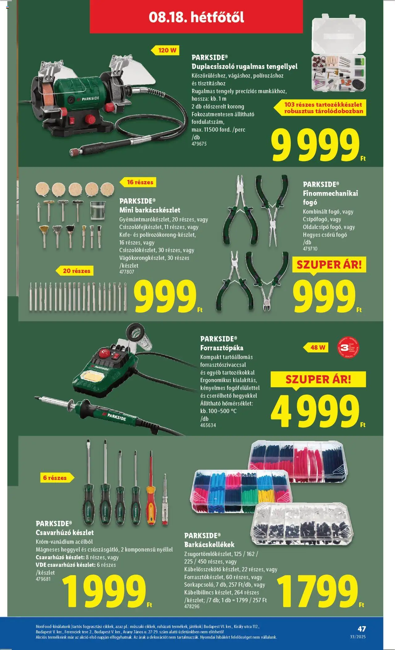 Lidl akciós ujság - amely érvényes a következő dátumtól: 14.08.2025 | Oldal: 47 | Termékek: Parkside, Játékok, Csavarhúzó, Kefe