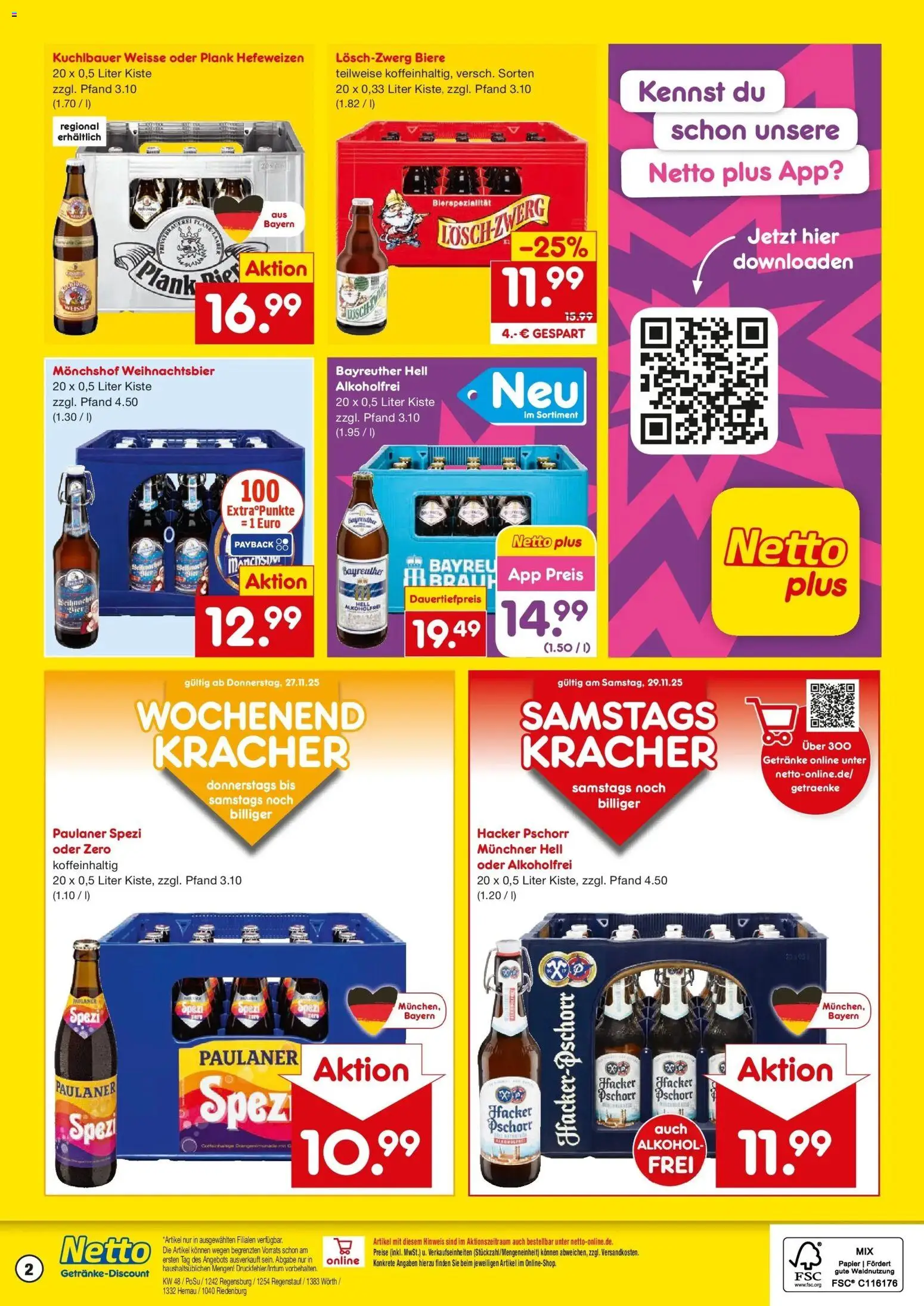 Netto Marken-Discount prospekt Wörth-Donau	 – gültig ab 24.11.2025 | Seite: 2 | Produkte: Bayreuther hell, Monchshof, Paulaner spezi, Paulaner
