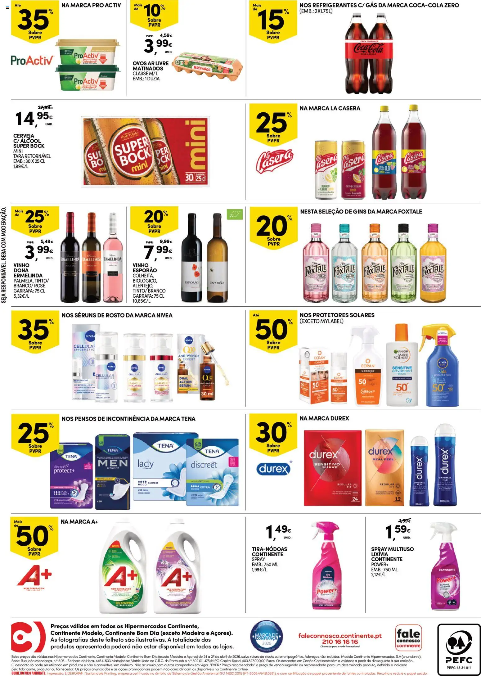 Continente Fim de Semana à Continente │ válido de 24.04.2026 | Página: 4 | Produtos: Super bock, Vinho, Coca-cola, Gin