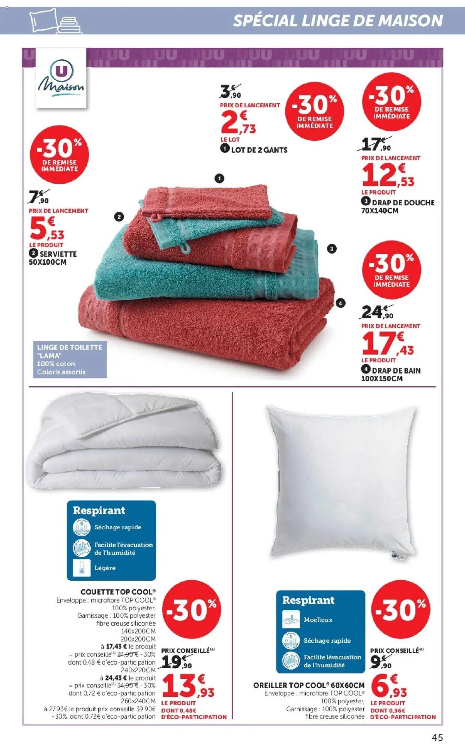 {H1} | Page: 45 | Produits: Coton, Enveloppe, Oreiller, Douche