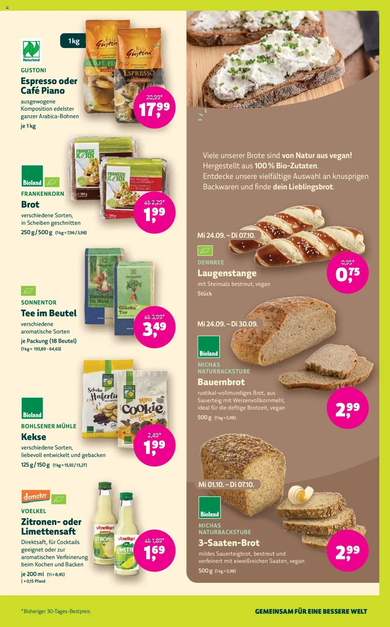 BioMarkt Prospekt – gültig ab 24.09.2025 | Seite: 9 | Produkte: Vollkornbrot, Tee, Kekse, Zitronen