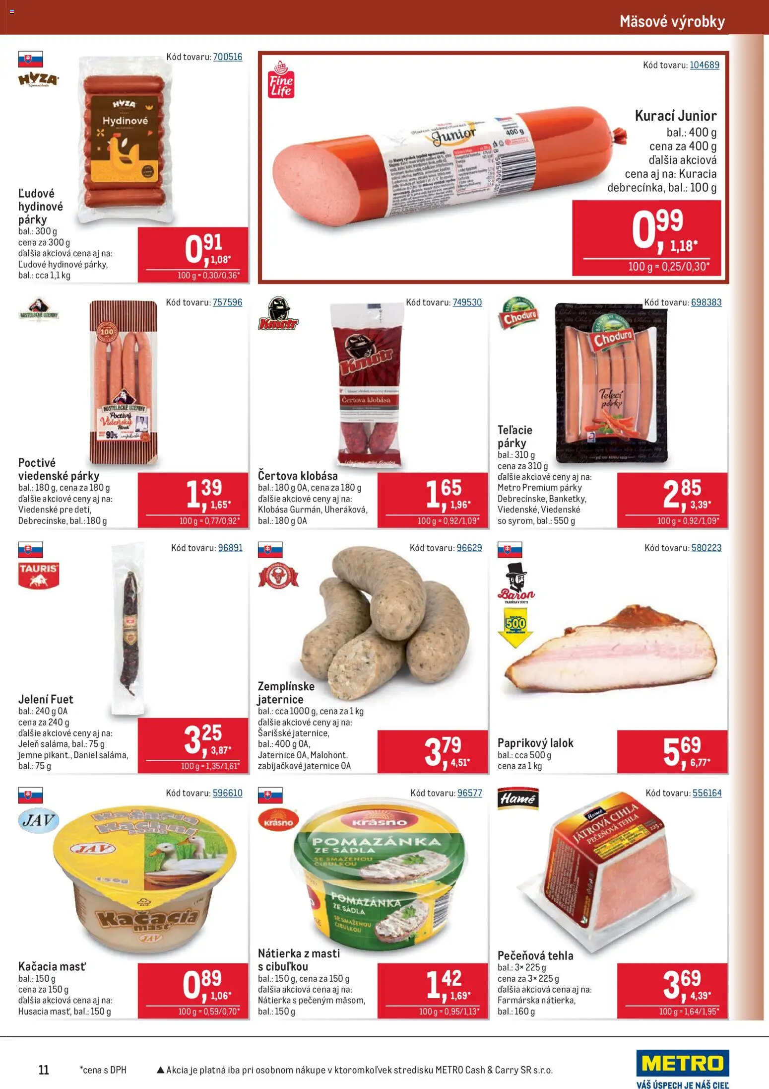 Nové Metro akcie – leták je platný od 25.02.2026 | Strana: 11 | Produkty: Klobása, Párky