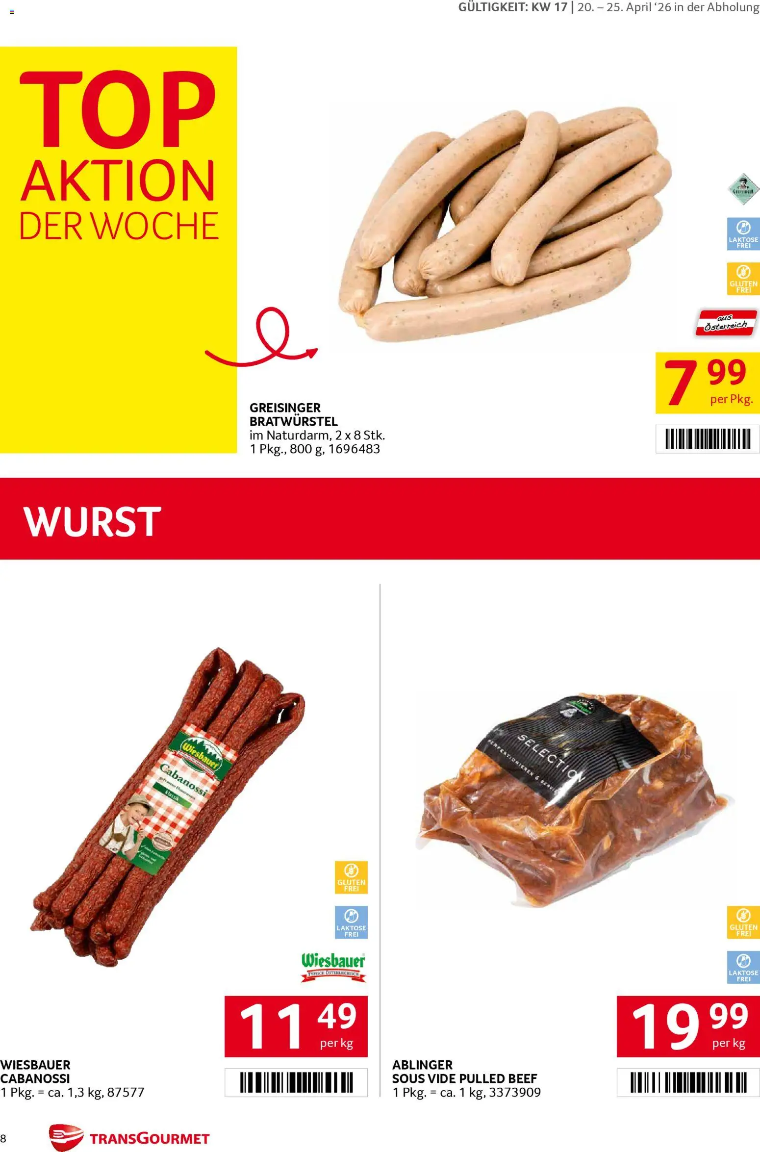 Transgourmet Flugblatt gültig ab 20.04.2026 | Seite: 8 | Produkte: Wurst