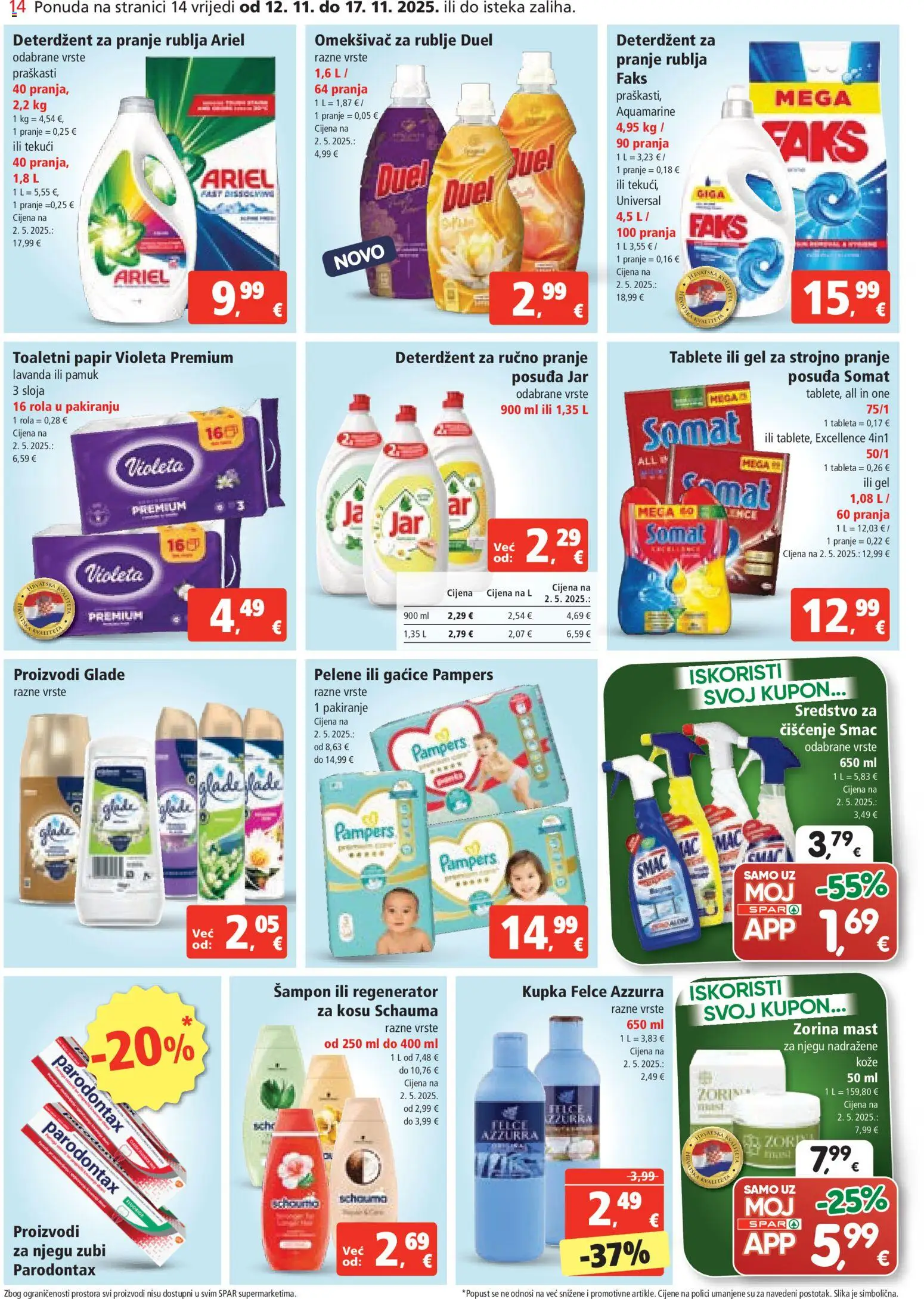 Spar katalog | vrijedi od 12.11.2025 | Stranica: 14 | Proizvodi: Deterdžent, Toaletni papir, Somat, Tableta