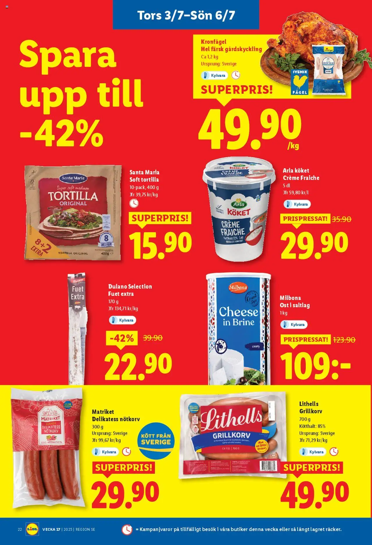 Lidl reklamblad aktuell från 30.06.2025 | Sida: 27 | Produkter: Tortilla, Grillkorv, Creme fraiche, Ost