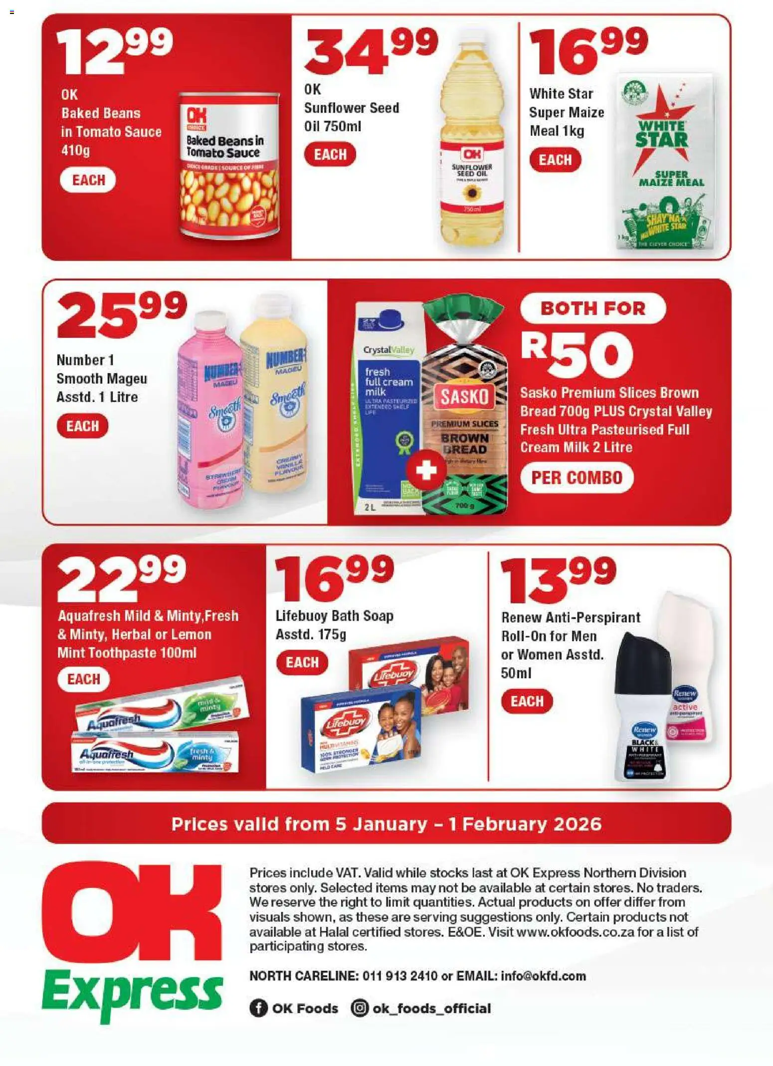 New OK Foods catalogue – valid from 05.01.2026 | Page: 4 | Products: Milk, Oil, Tomato sauce, Lemon
