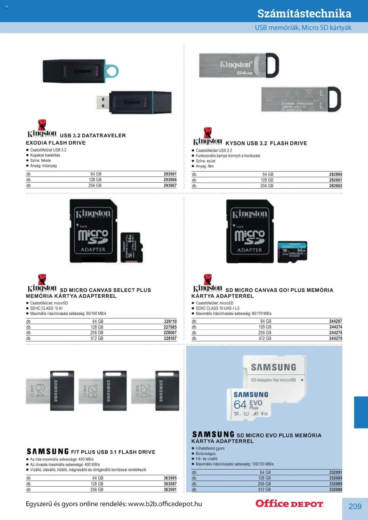 Office Depot akciós ujság - amely érvényes a következő dátumtól: 10.04.2025 | Oldal: 209 | Termékek: Adapter, USB, Samsung