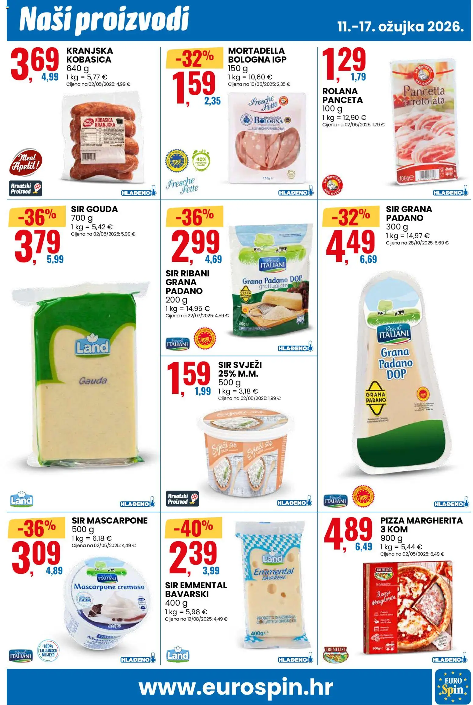 Eurospin katalog | vrijedi od 11.03.2026 | Stranica: 3 | Proizvodi: Grana Padano, Mlijeko, Panceta, Gouda