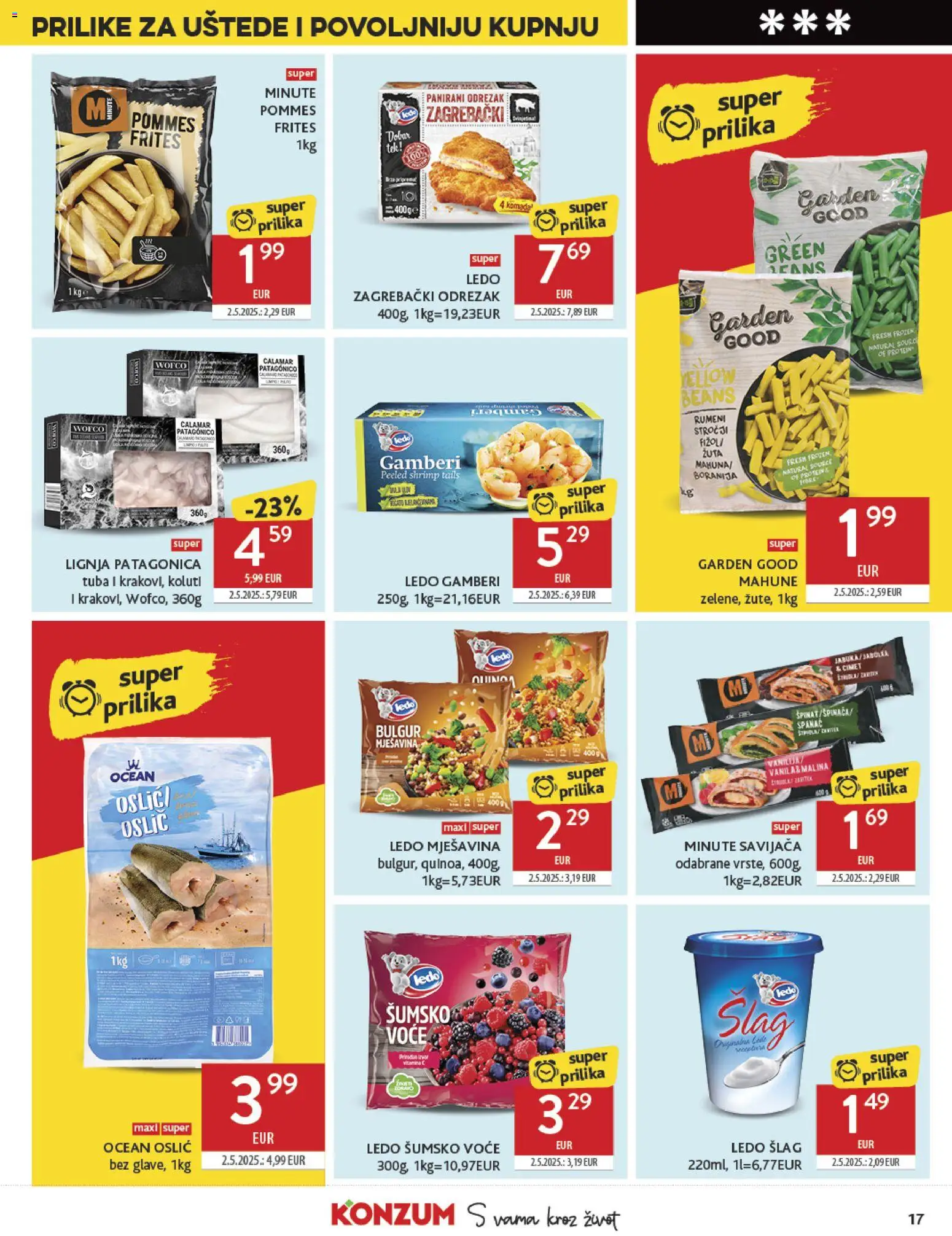 Konzum katalog | vrijedi od 07.01.2026 | Stranica: 17 | Proizvodi: Pommes frites, Voće, Lignja Patagonica, Bulgur