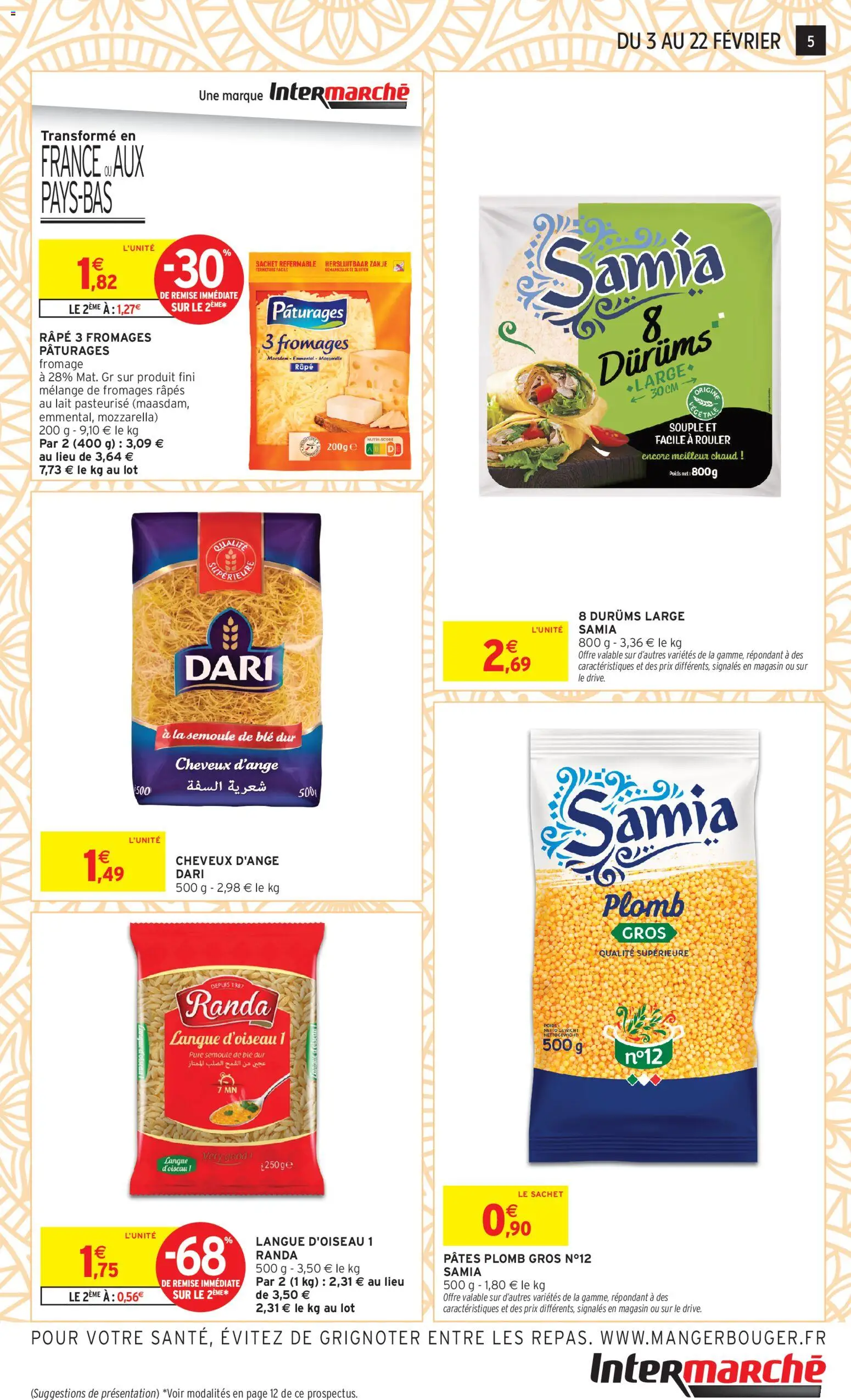 {H1} | Page: 5 | Produits: Semoule, Lait, Fromage, Pâtes