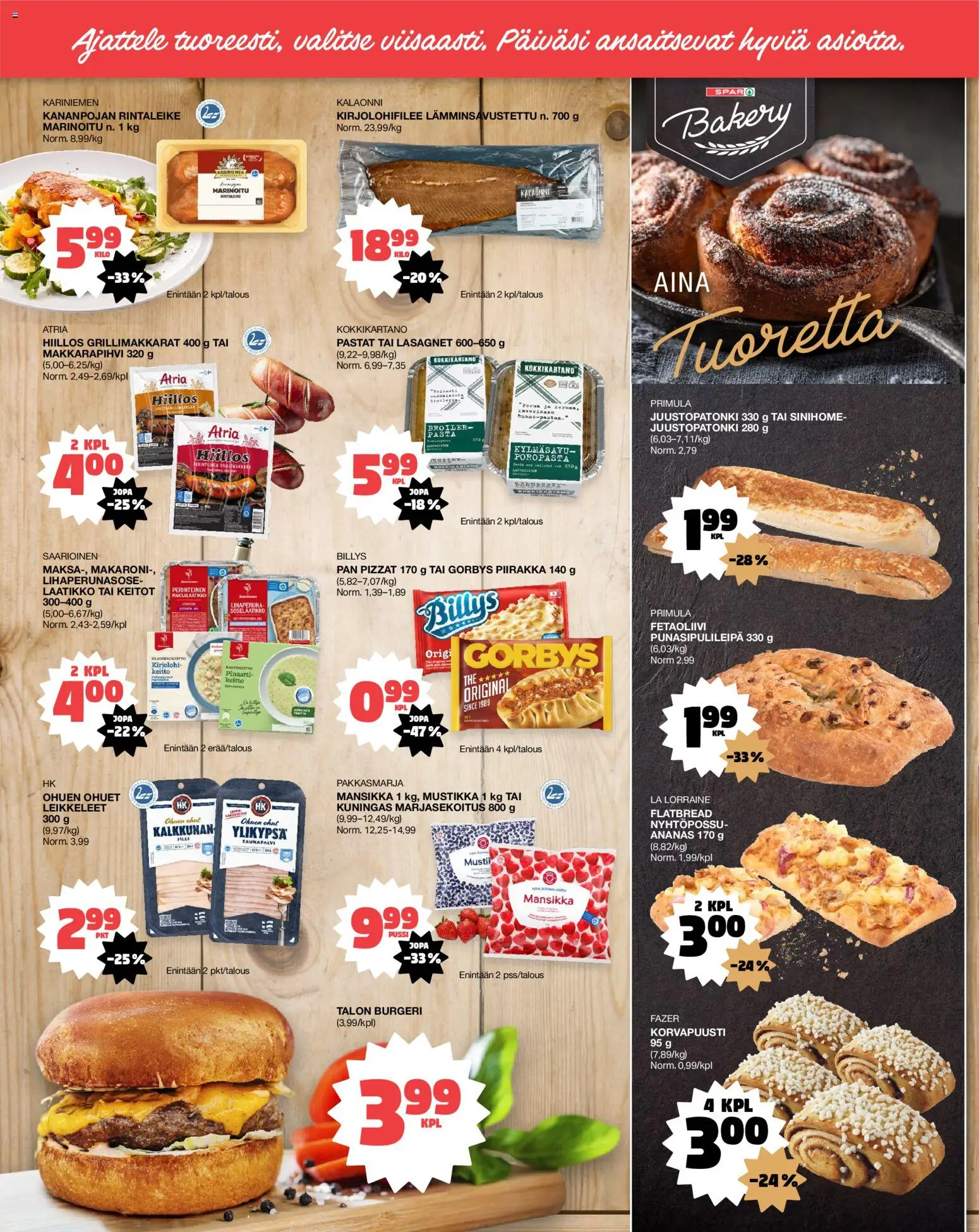 Tokmanni - EUROSPAR – voimassa 26.03.2026 alkaen | Sivu: 2 | Tuotteet: Kirjolohi, Piirakka, Pinaatti, Pasta