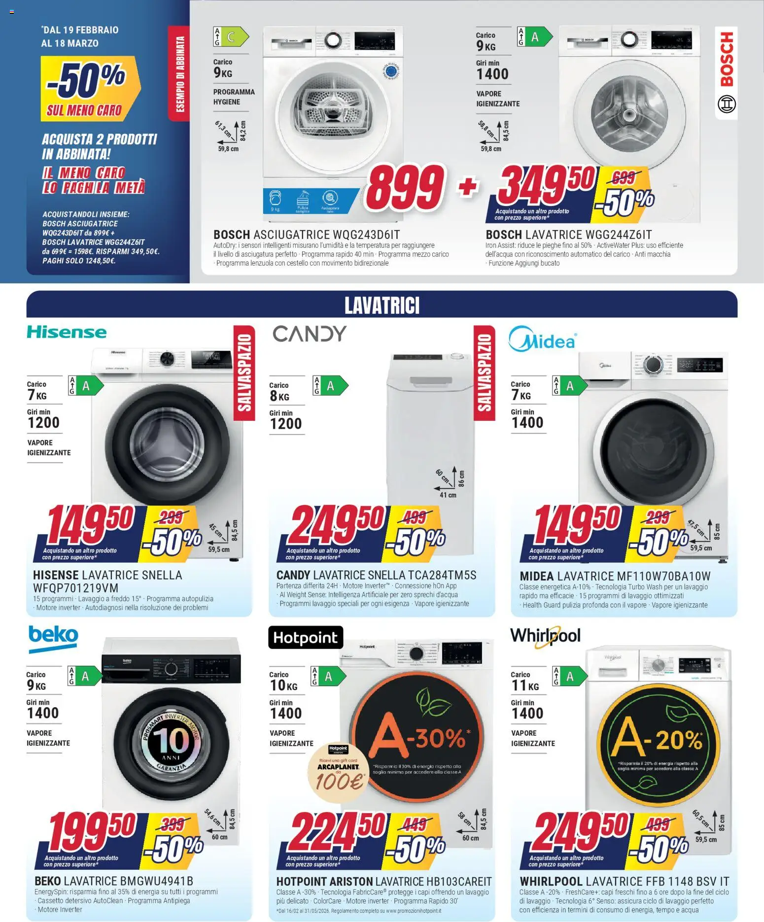 Volantino Trony del 19.02.2026 | Pagina: 3 | Prodotti: Acqua, Lavatrice, Asciugatrice, Lenzuola