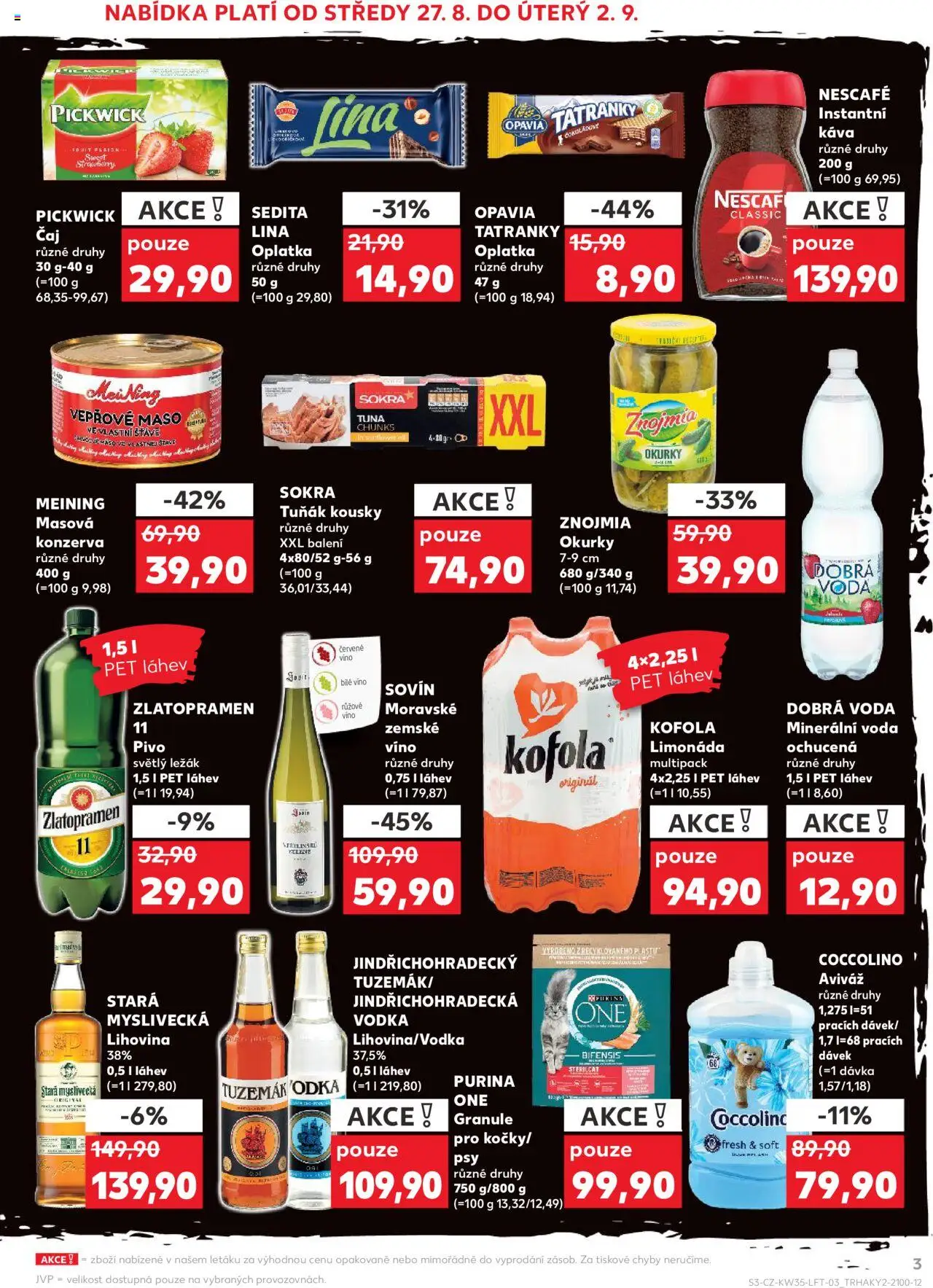 Kaufland leták - Chomutov od 27.08.2025 | Strana: 3 | Produkty: Dobrá voda, Purina, Vodka, Kofola