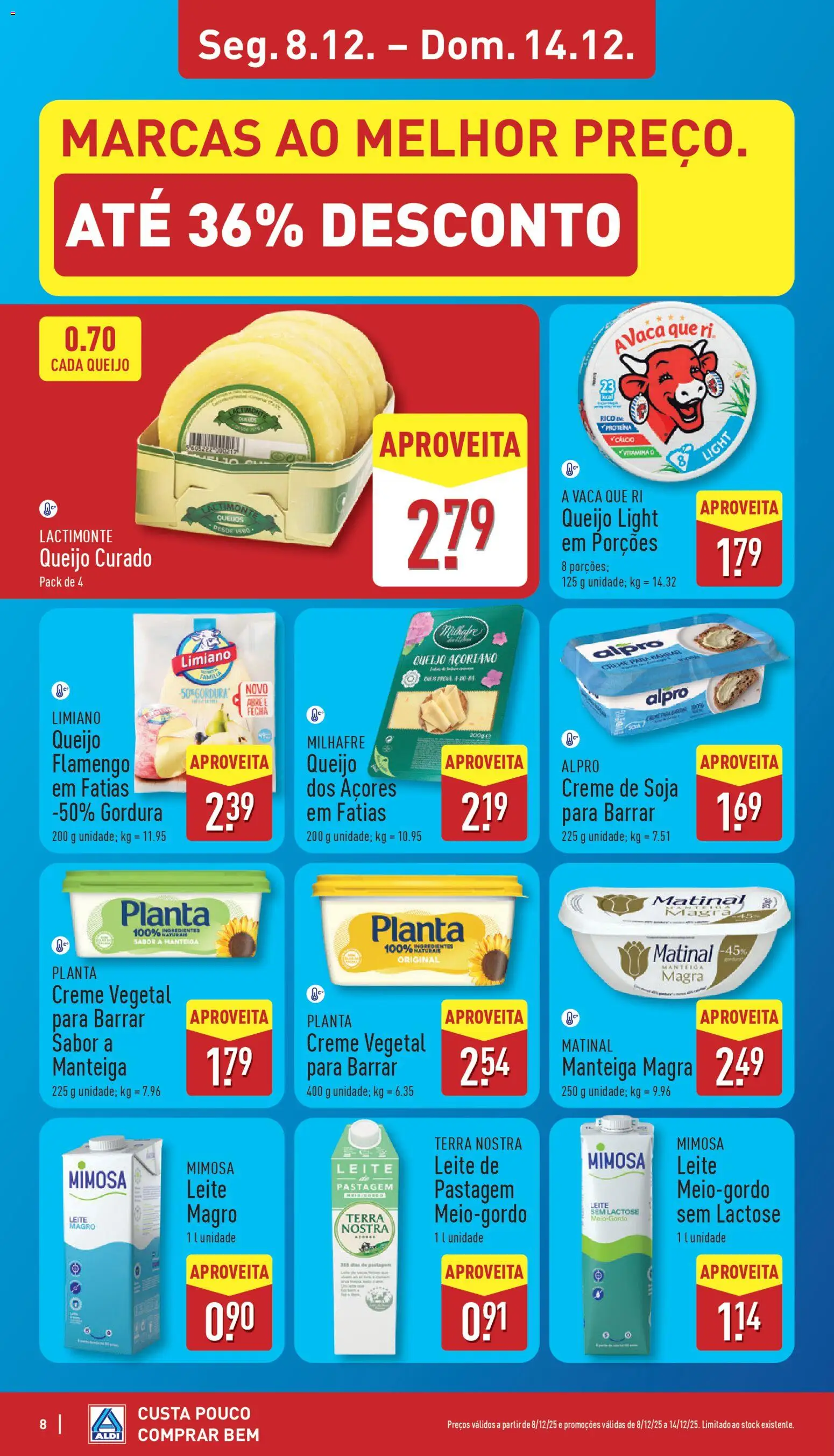 Aldi folheto │ válido de 08.12.2025 | Página: 8 | Produtos: Soja, Leite, Queijo, Creme
