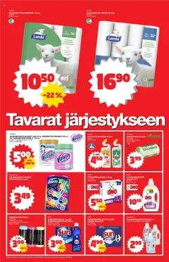 SUN KONETISKISUOLA 1 kg TAI HUUHTELUKIRKASTE 500 ml, Dishwasher salt 1 kg or rinse aid 500 ml. – voimassa 15.09.2025 alkaen | Sivu: 10 | Tuotteet: Wc-paperi, Huuhtelukirkaste, Wc-raikastin