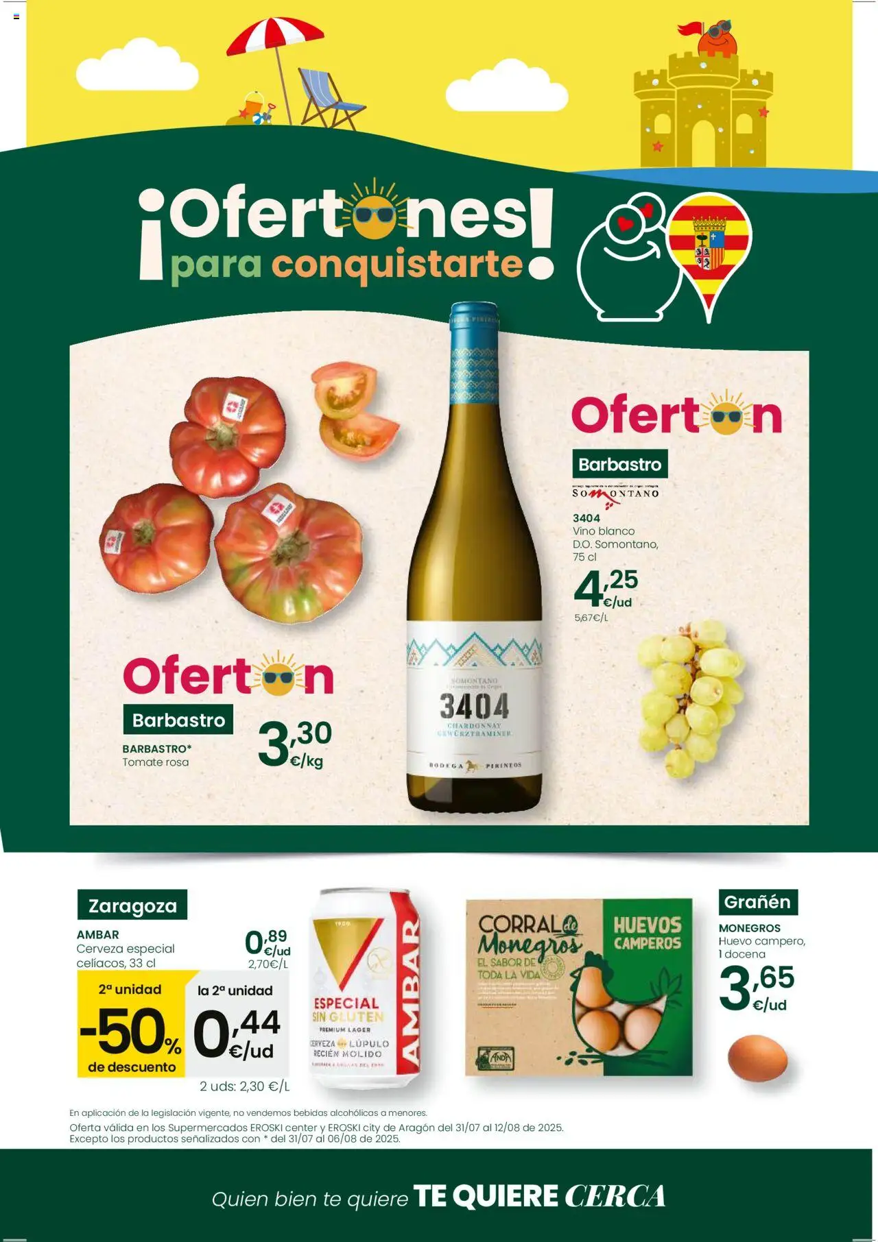 Eroski - Ofertones para conquistarte │ válido desde el 31.07.2025 | Página: 1 | Productos: Huevos, Vino, Cerveza, Té