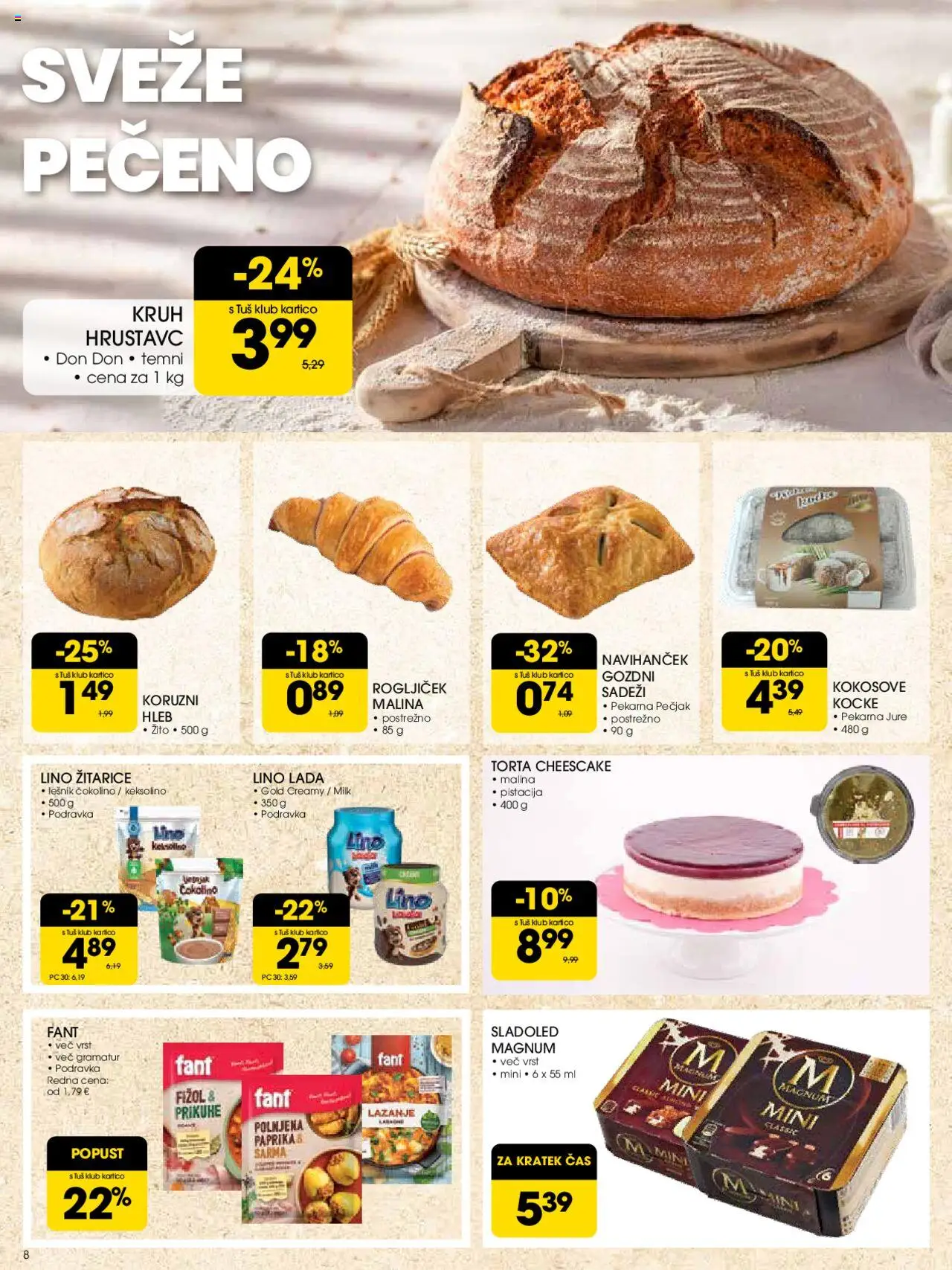 Novi Tuš katalog ponudbe – veljaven od 10.09.2025 | Stran: 8 | Izdelki: Torta, Čokolino, Kruh, Sladoled