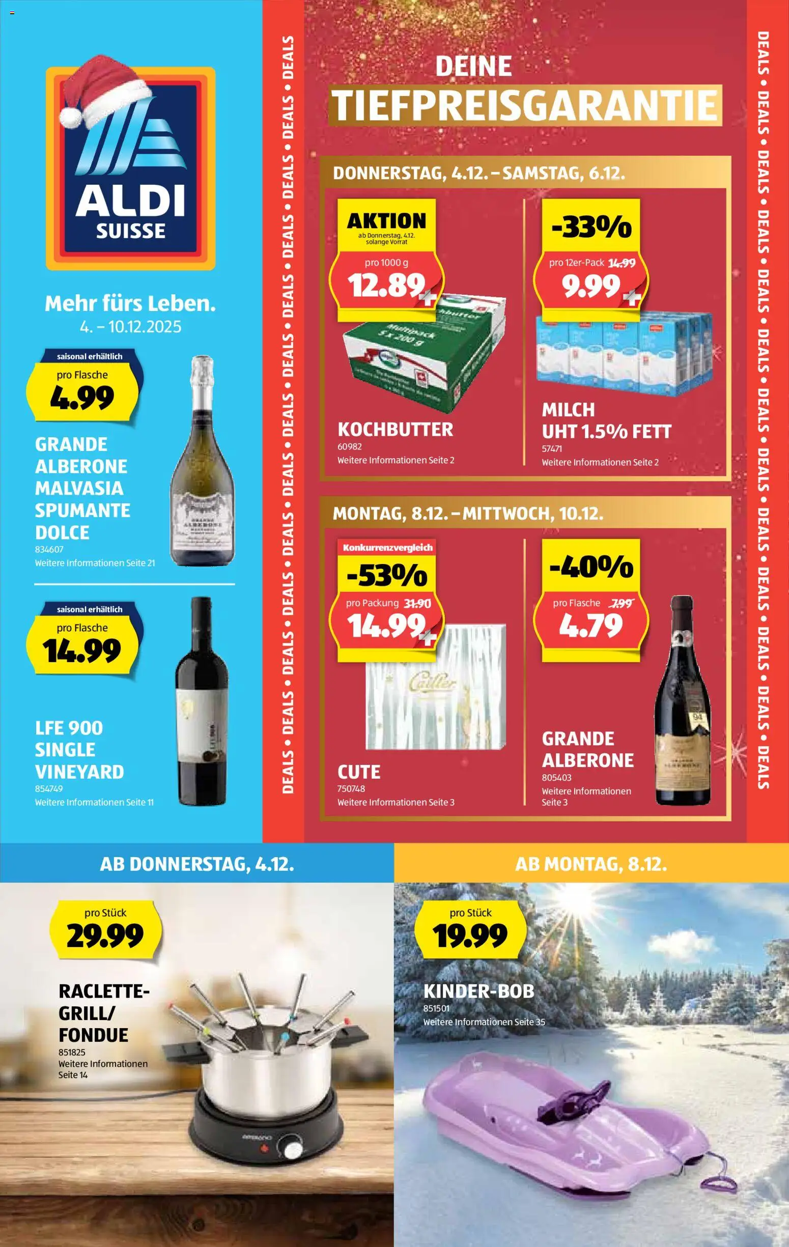 Aldi Aktionen – gültig ab 04.12.2025 | Seite: 1 | Produkte: Milch, Raclette, Fondue