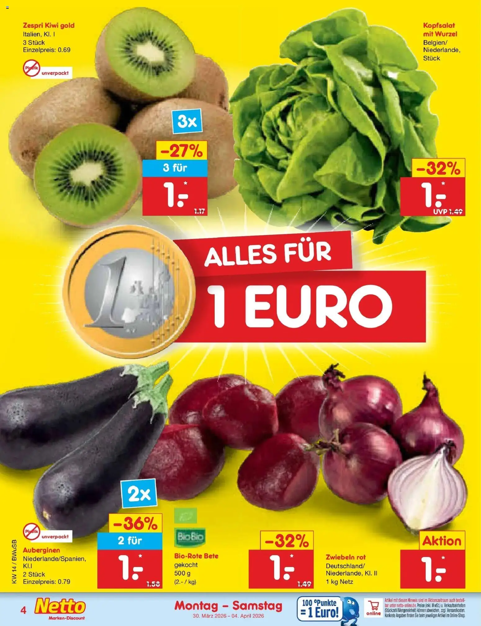 Netto Marken-Discount Prospekt Stemwede-Dielingen	 – gültig ab 30.03.2026 | Seite: 4 | Produkte: Zwiebeln, Kiwi
