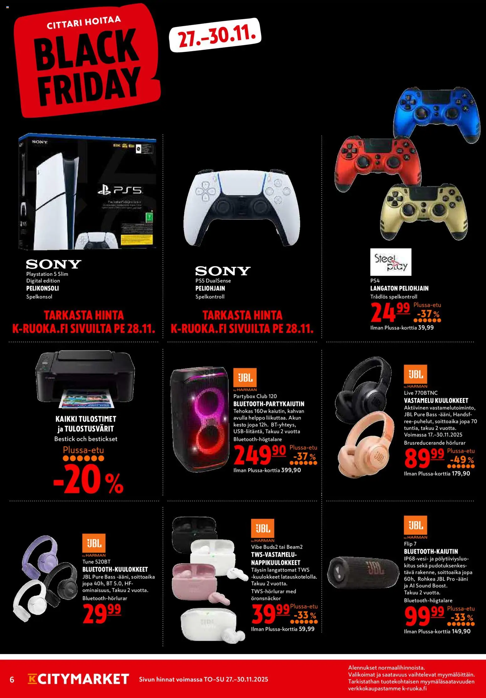 K-Citymarket tarjoukset – voimassa 27.11.2025 alkaen | Sivu: 6 | Tuotteet: Kuulokkeet, Pelikonsoli, Playstation