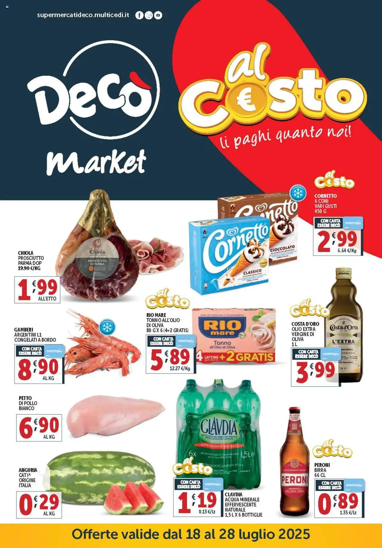 Volantino Decò del 18.07.2025 | Pagina: 1 | Prodotti: Cioccolato, Cornetto, Gamberi, Acqua