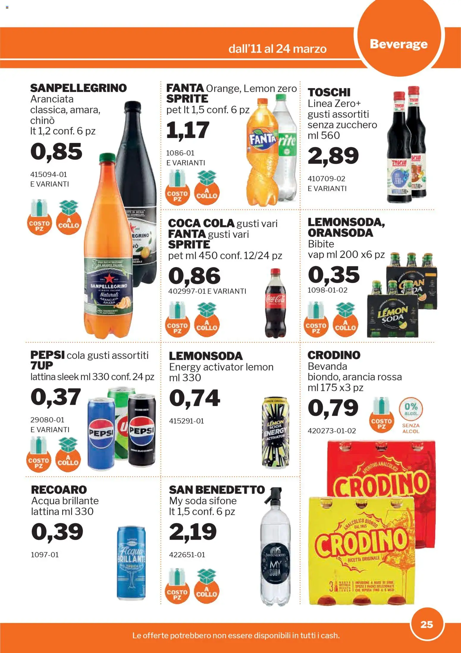Volantino Sogegross del 11.03.2026 | Pagina: 25 | Prodotti: Acqua, Zucchero, Bibite, Arancia