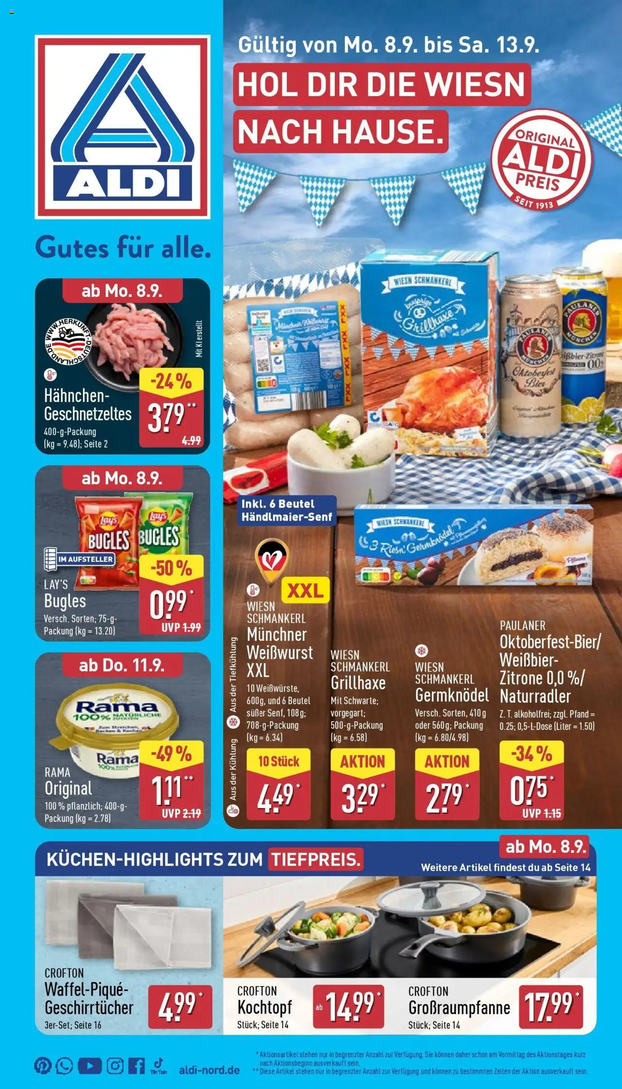 Aldi Prospekt Hildburghausen – gültig ab 07.09.2025 | Seite: 5 | Produkte: Hahnchen, Weißbier, Zitrone, Paulaner