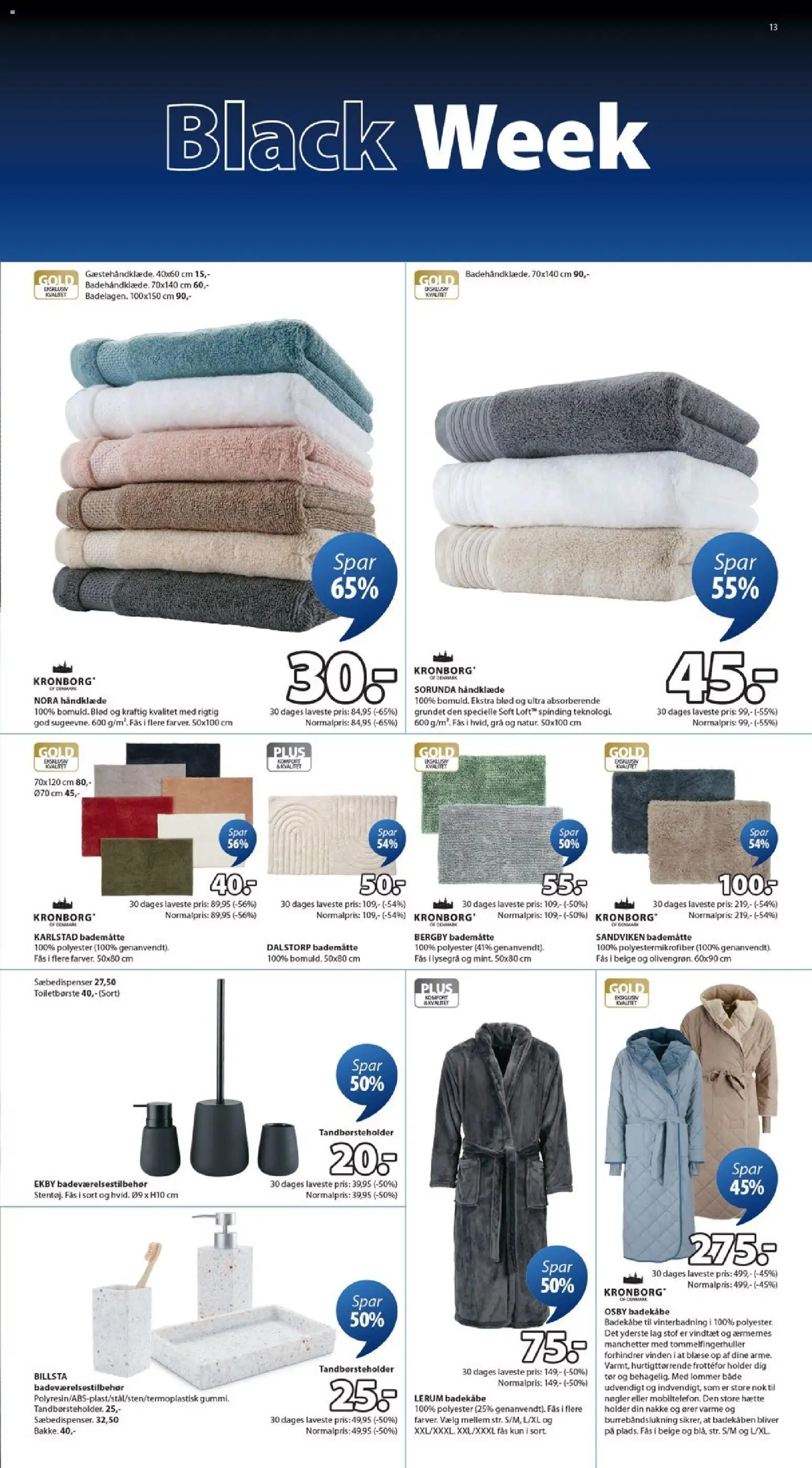 JYSK tilbudsavis – gyldig fra 24.11.2025 | Side: 13 | Produkter: Stof, Badekåbe, Søm, Bademåtte