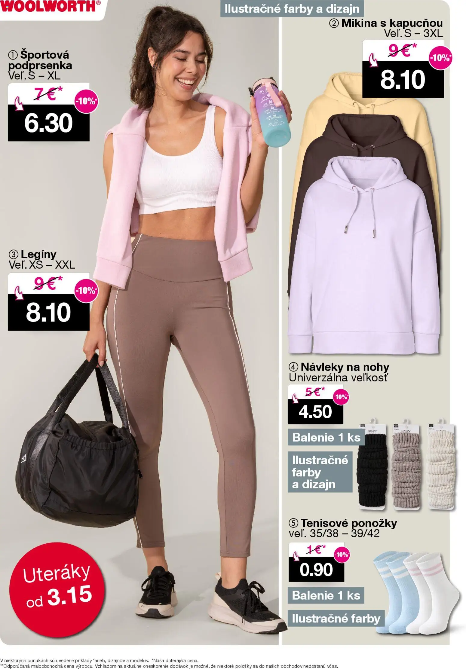 Nové Woolworth akcie – leták je platný od 09.01.2026 | Strana: 3 | Produkty: Mikina, Podprsenka, Ponožky, Legíny