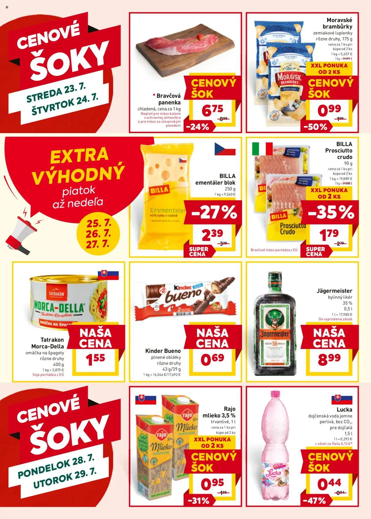 Billa leták │ platný od 23.07.2025 | Strana: 20 | Produkty: Jägermeister, Kinder, Lucka, Voda