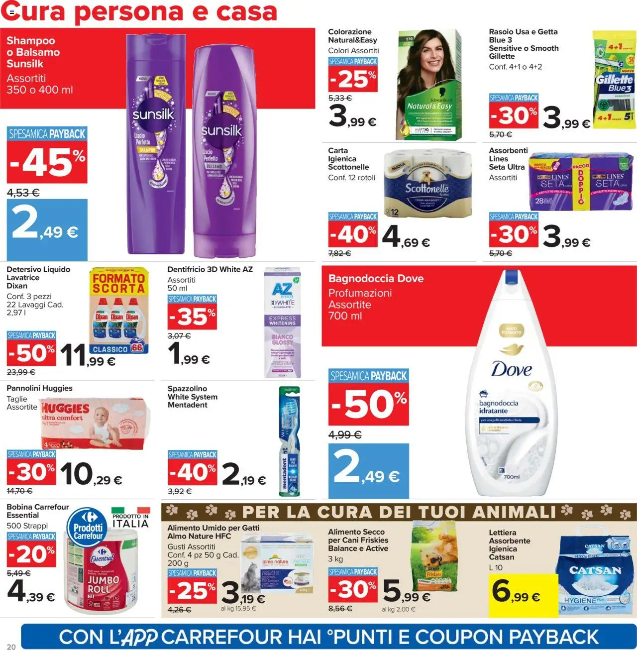Volantino Carrefour del 20.10.2025 | Pagina: 20 | Prodotti: Balsamo, Rasoio, Spazzolino, Lavatrice