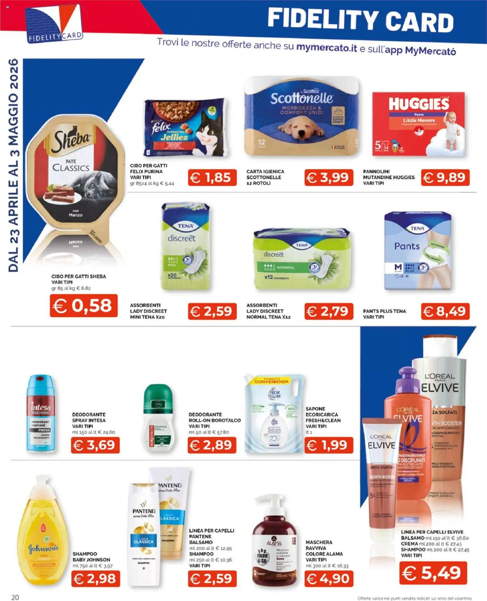 Volantino Mercatò del 23.04.2026 | Pagina: 20 | Prodotti: Crema, Pannolini, Sapone, Manzo