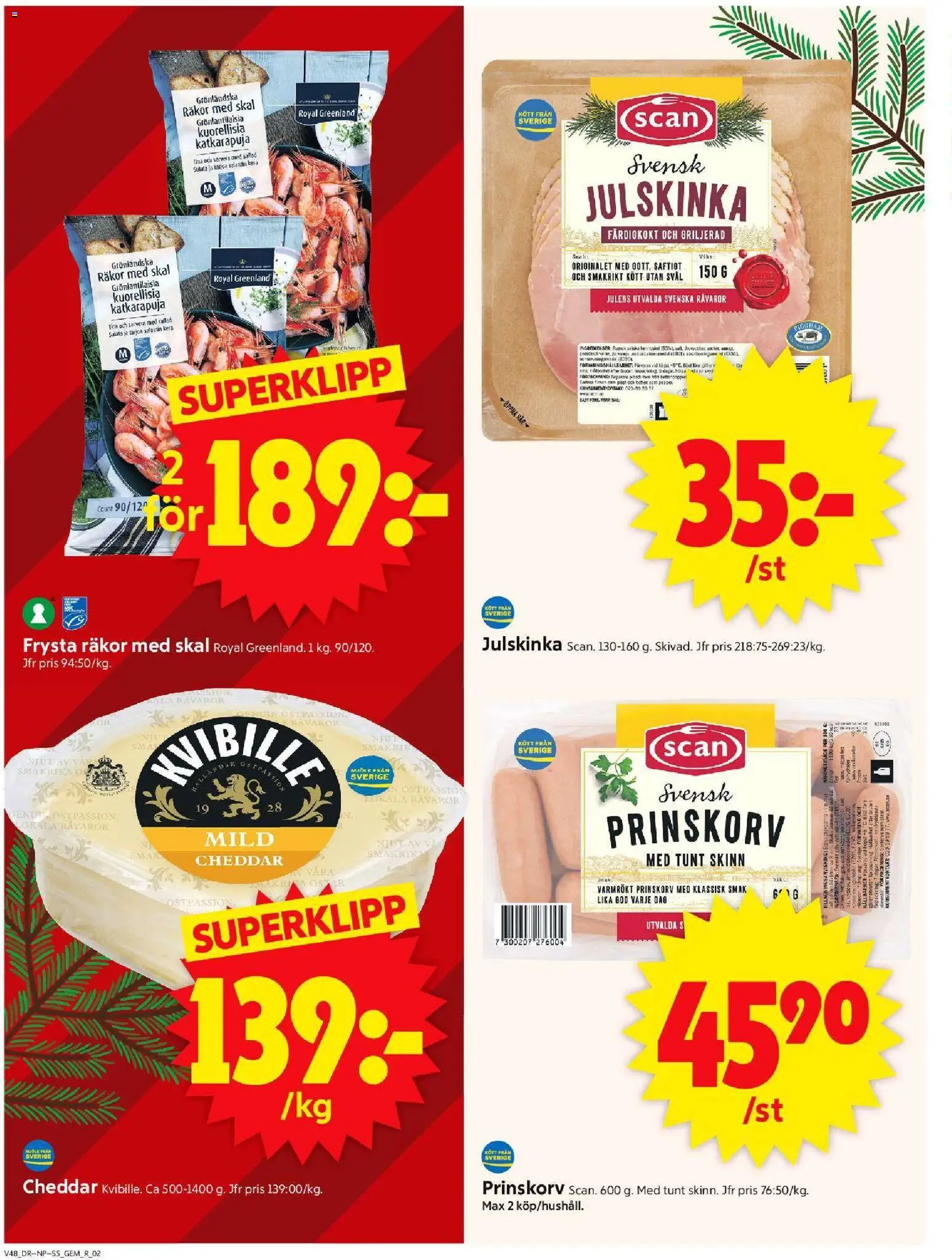 ICA Supermarket reklamblad aktuell från 24.11.2025 | Sida: 2 | Produkter: Prinskorv, Cheddar, Mjölk, Sallad