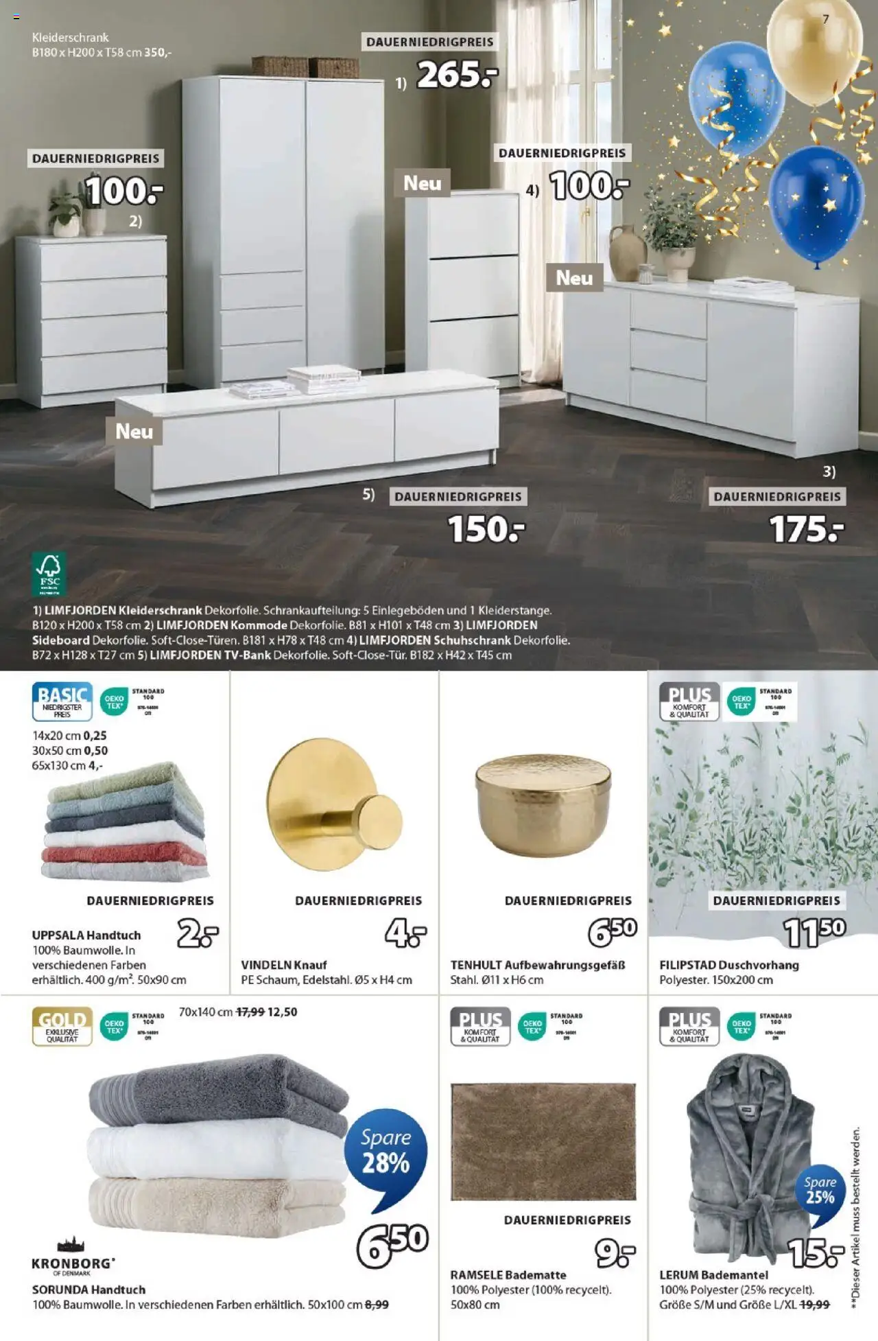 JYSK Produktkatalog – gültig ab 19.09.2025 | Seite: 7 | Produkte: Sideboard, Kleiderschrank, Kommode, Bademantel