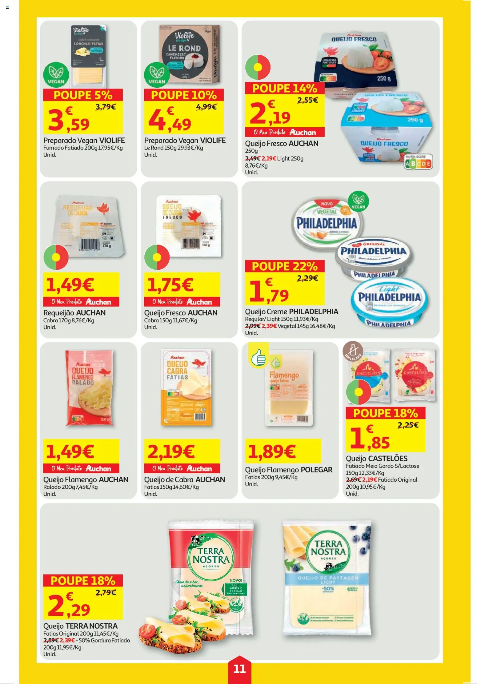 Auchan folheto │ válido de 23.10.2025 | Página: 11 | Produtos: Queijo creme, Queijo, Requeijão, Creme