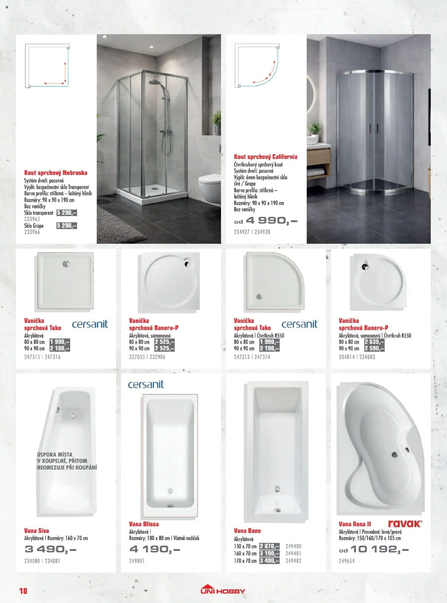 Uni Hobby katalog - Dlažby, obklady a sanita 2026 od 20.02.2026 | Strana: 18 | Produkty: Vana, Sprchový kout