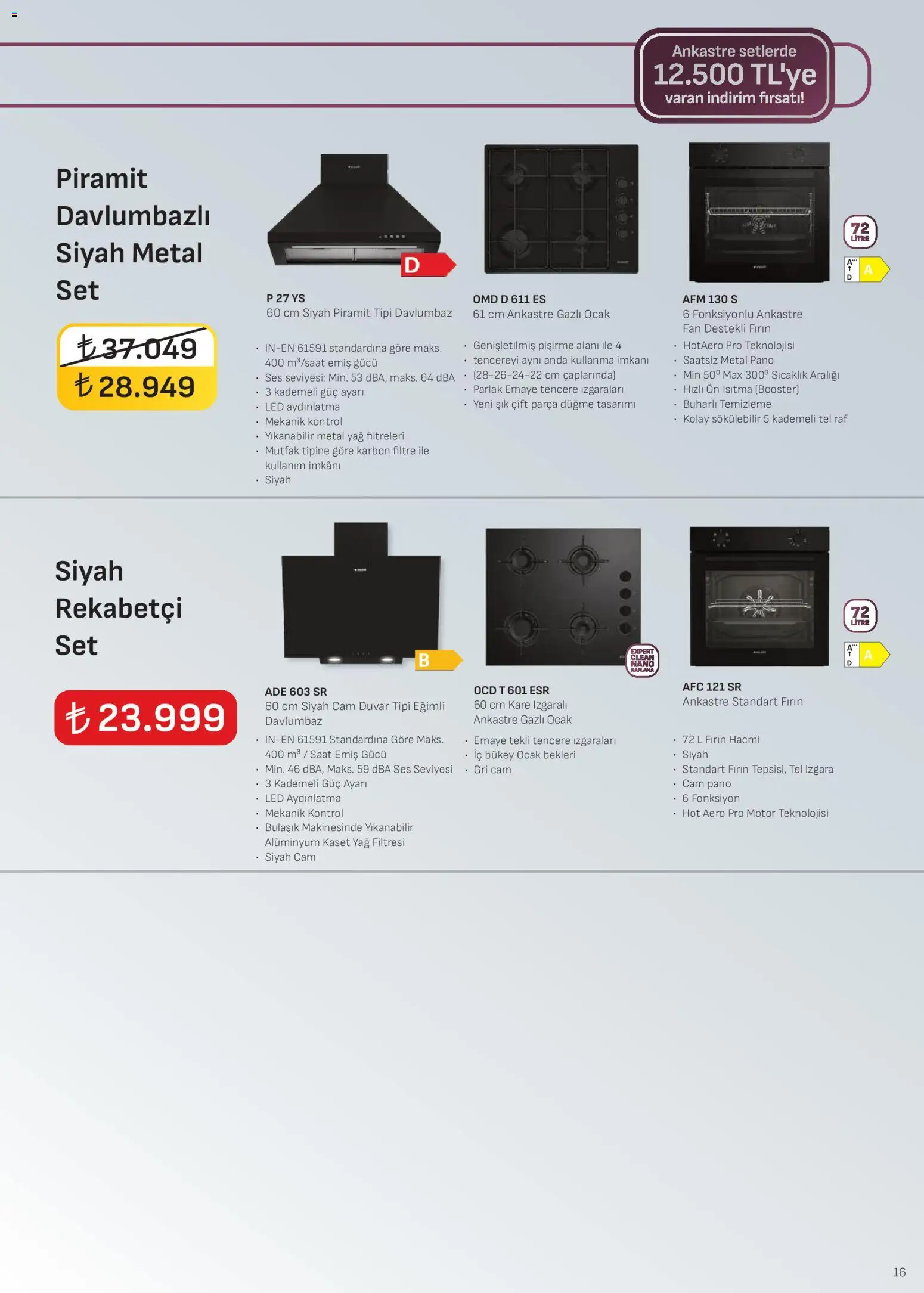 Arçelik Ankastre Kataloğu - 16.02.2026 tarihinden itibaren geçerlidir | Sayfa: 16 | Ürünler: Davlumbaz, Raf, Ocak, Izgara