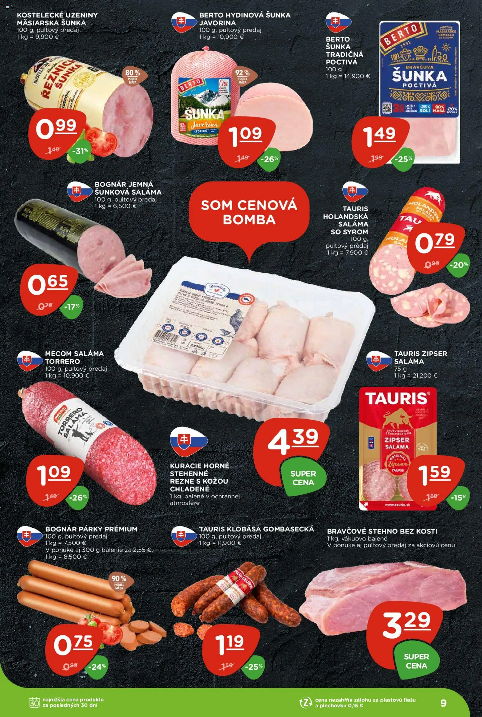 Nové Terno akcie – leták je platný od 05.03.2026 | Strana: 9 | Produkty: Saláma, Šunka, Bravčové stehno, Párky
