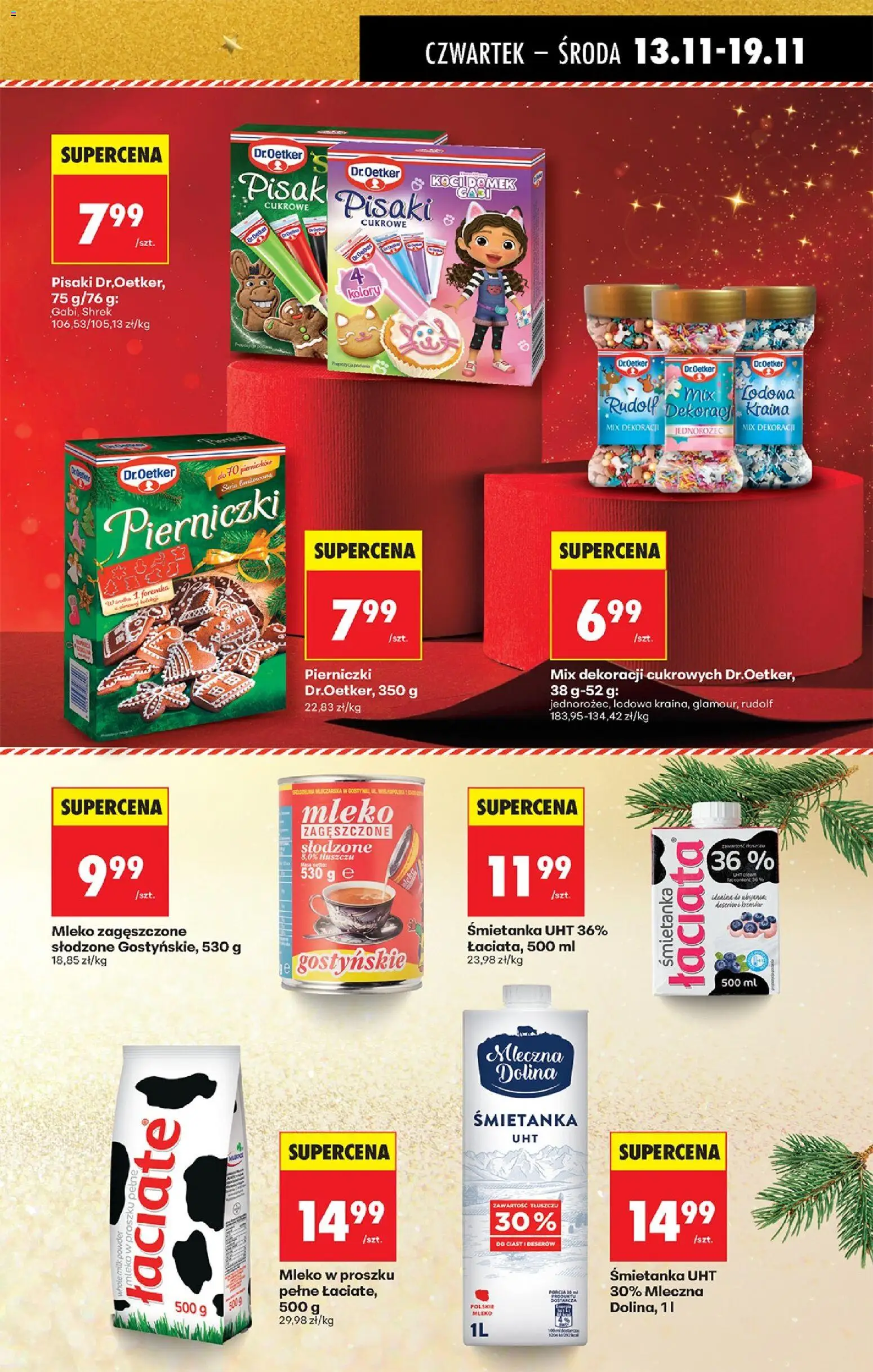 Biedronka gazetka - Oferta w tym tygodniu od 13.11.2025 | Strona: 43 | Produkty: Mleko zagęszczone słodzone, Mleko w proszku, Jednorożec, Mleko