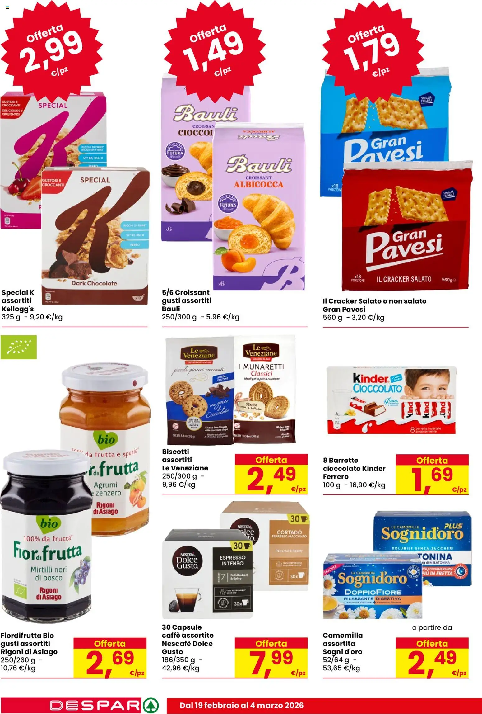 Volantino Despar del 19.02.2026 | Pagina: 14 | Prodotti: Cioccolato, Biscotti, Frutta, Croissant