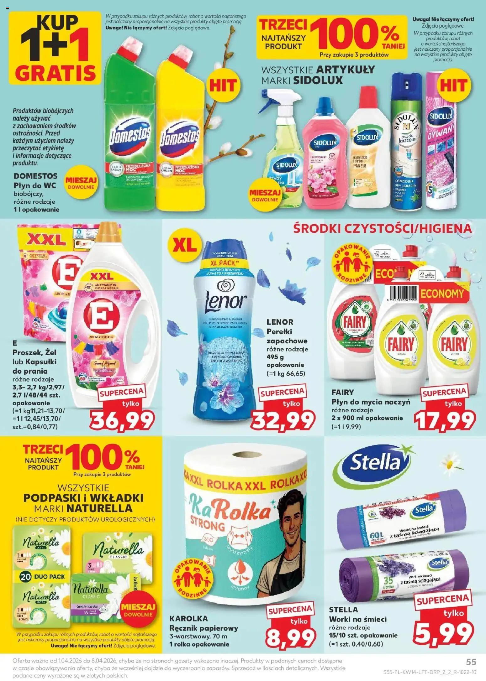 Kaufland gazetka od 01.04.2026 | Strona: 55 | Produkty: Podpaski, Dywan, Domestos, Ręcznik papierowy