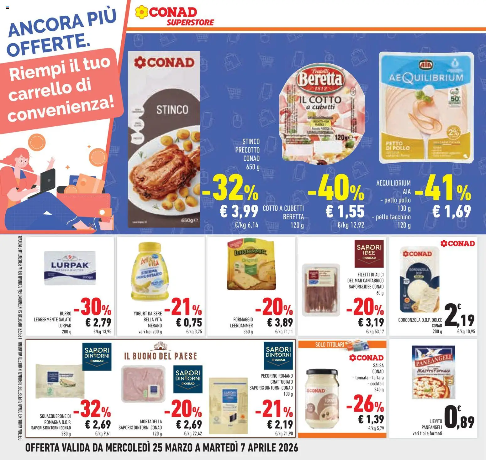 Volantino Conad del 25.03.2026 | Pagina: 38 | Prodotti: Yogurt, Salsa, Tacchino, Pecorino Romano