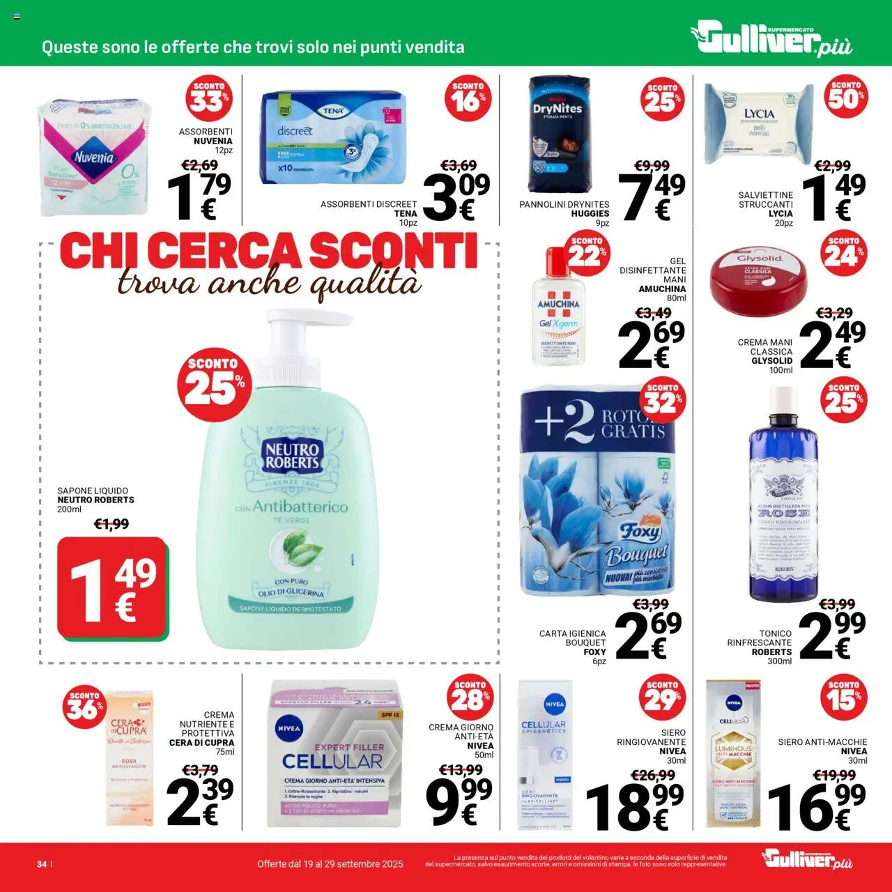 Volantino Gulliver del 19.09.2025 | Pagina: 34 | Prodotti: Crema, Pannolini, Sapone, Olio