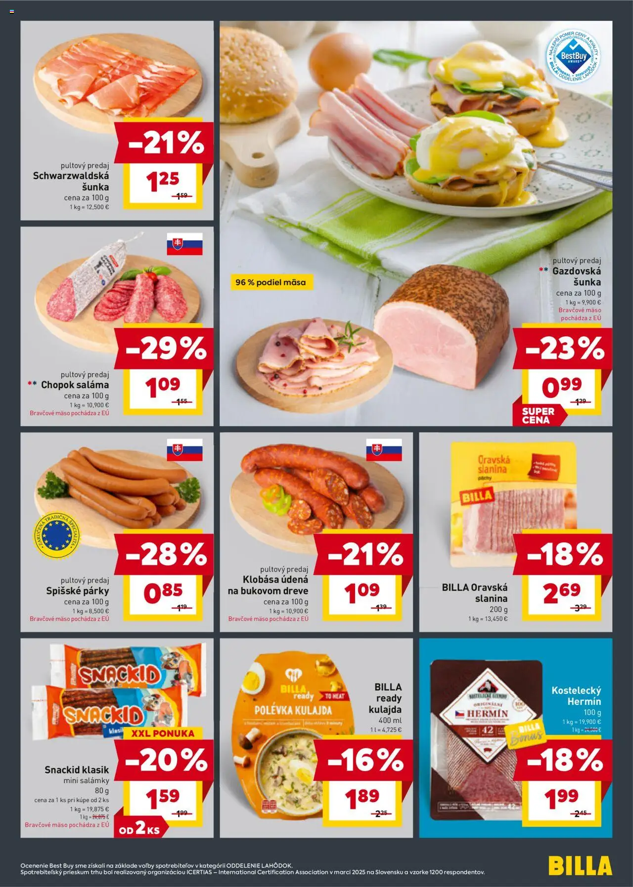 Billa leták │ platný od 23.07.2025 | Strana: 5 | Produkty: Slanina, Klobása, Bravčové mäso, Párky
