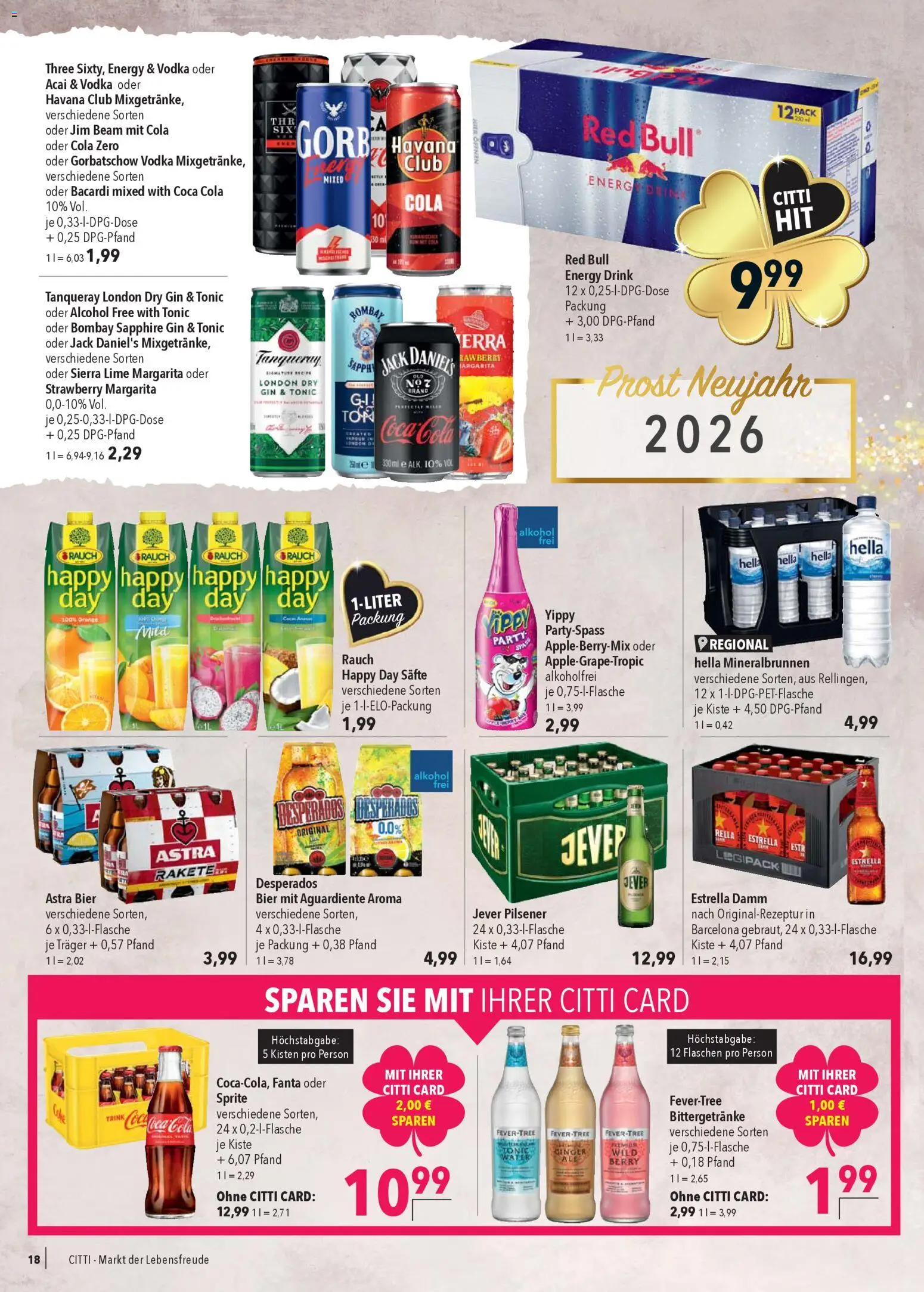 CITTI Markt Prospekt 	 – gültig ab 27.12.2025 | Seite: 18 | Produkte: Bacardi, Red bull, Bier, Desperados