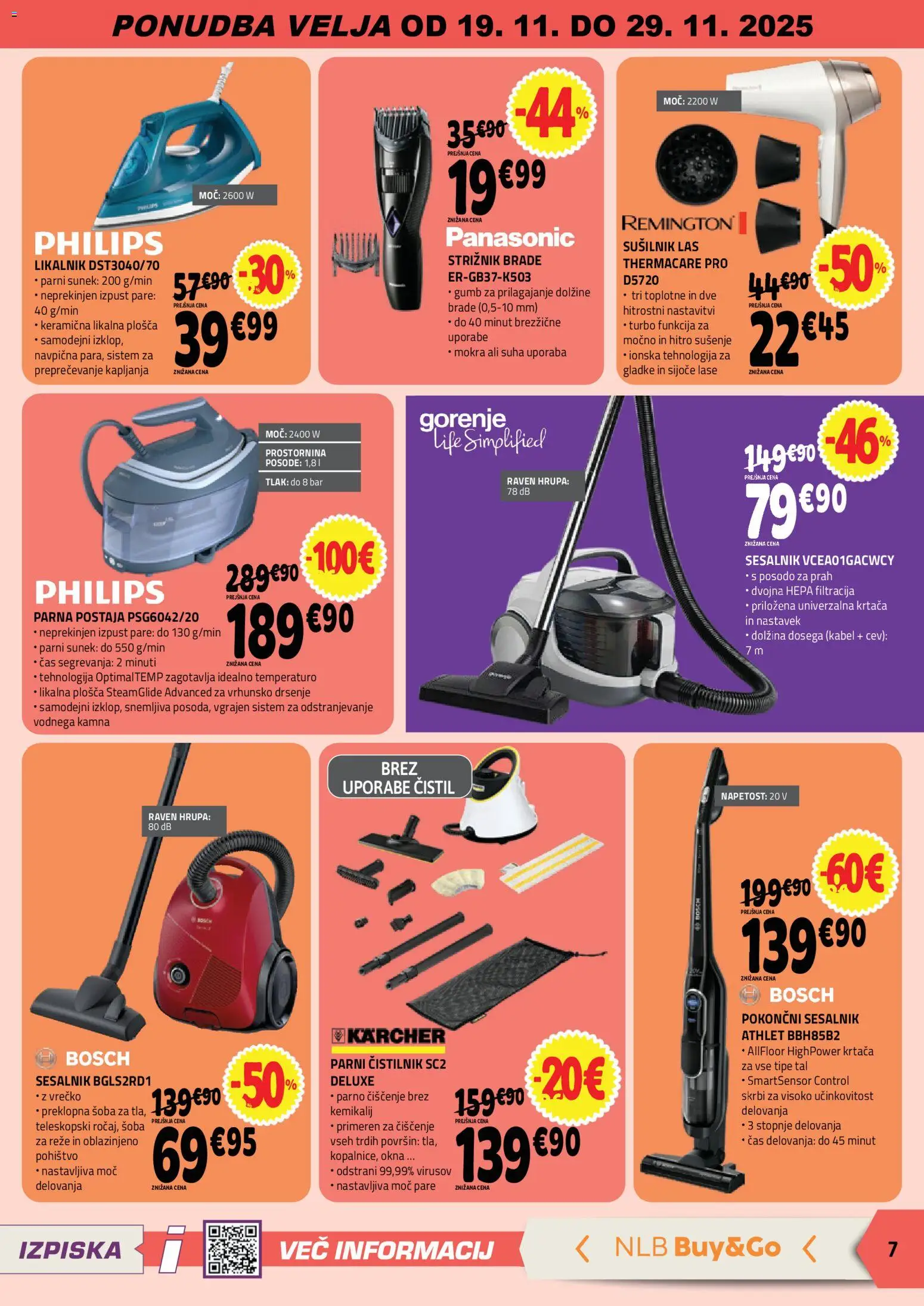 Novi E.leclerc katalog ponudbe – veljaven od 19.11.2025 | Stran: 7 | Izdelki: Likalnik, Krtaca, Strižnik, Sesalnik