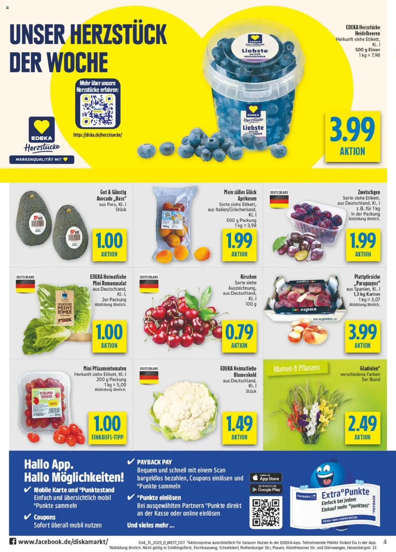 Diska - Bayern - gültig ab dem 28.07.2025 | Seite: 4 | Produkte: Pflaumen, Kirschen, Heidelbeeren, Blumenkohl