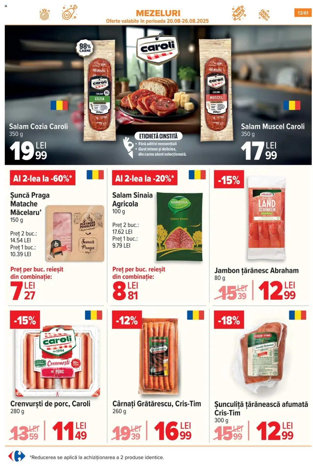 Catalog Carrefour – valabil de la 20.08.2025 | Pagină: 14 | Produse: Crenvurști, Salam, Șuncă, Cârnați