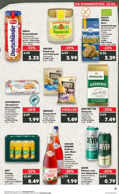 JEVER Pilsener oder Fun Alkoholfrei, friesisch-herb im Geschmack (+ 0.25 Pfand) je 0,5-I-Dose ab 26.02.2026 gültig | Seite: 21 | Produkte: Burger, Limonade, Salz, Chips